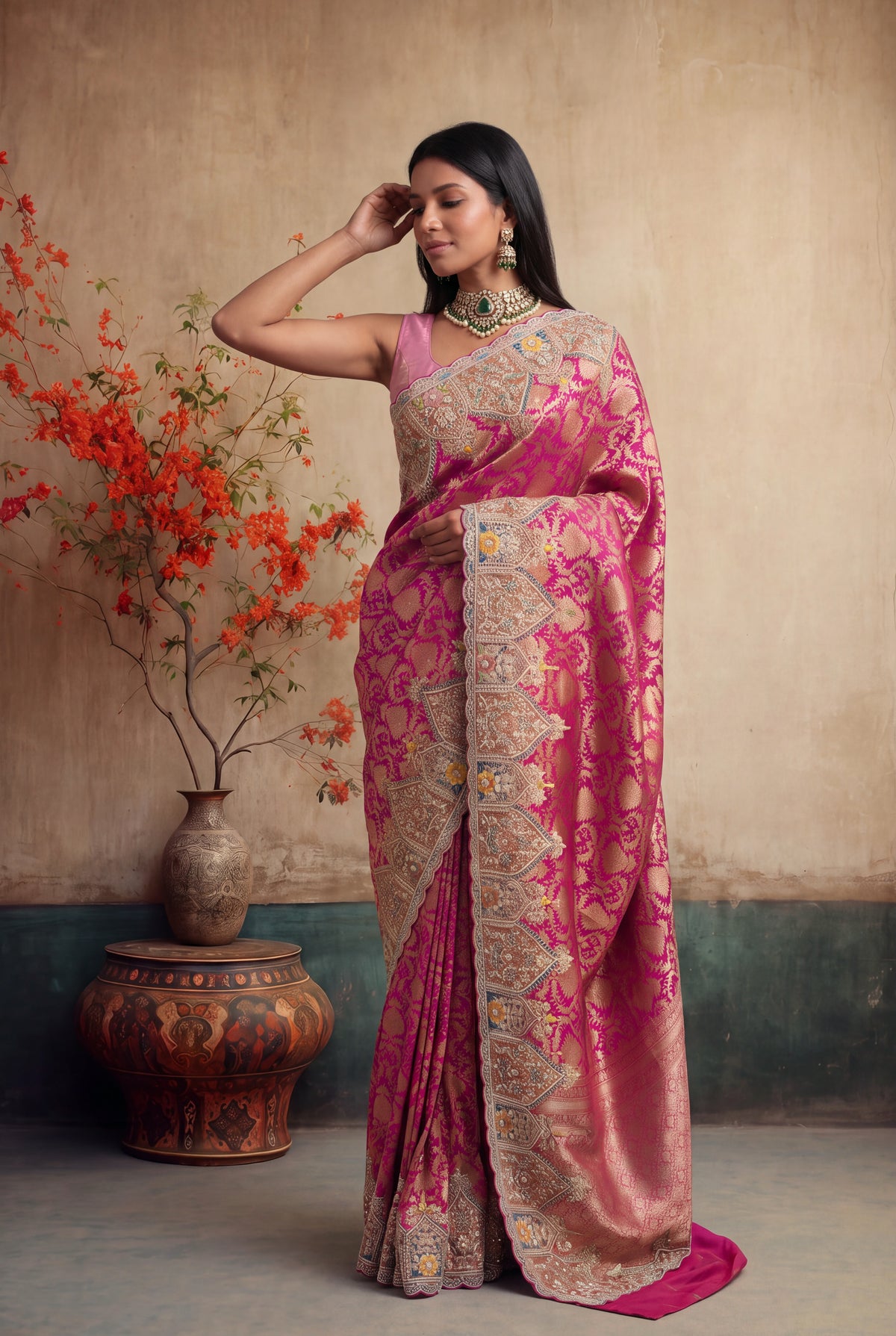 Rani Pink Banarasi Silk Saree