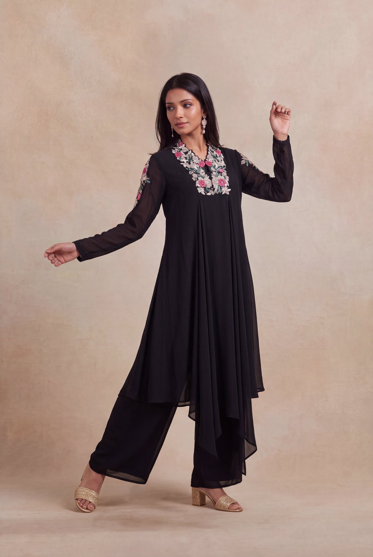 Black Georgette Indo-Western Set