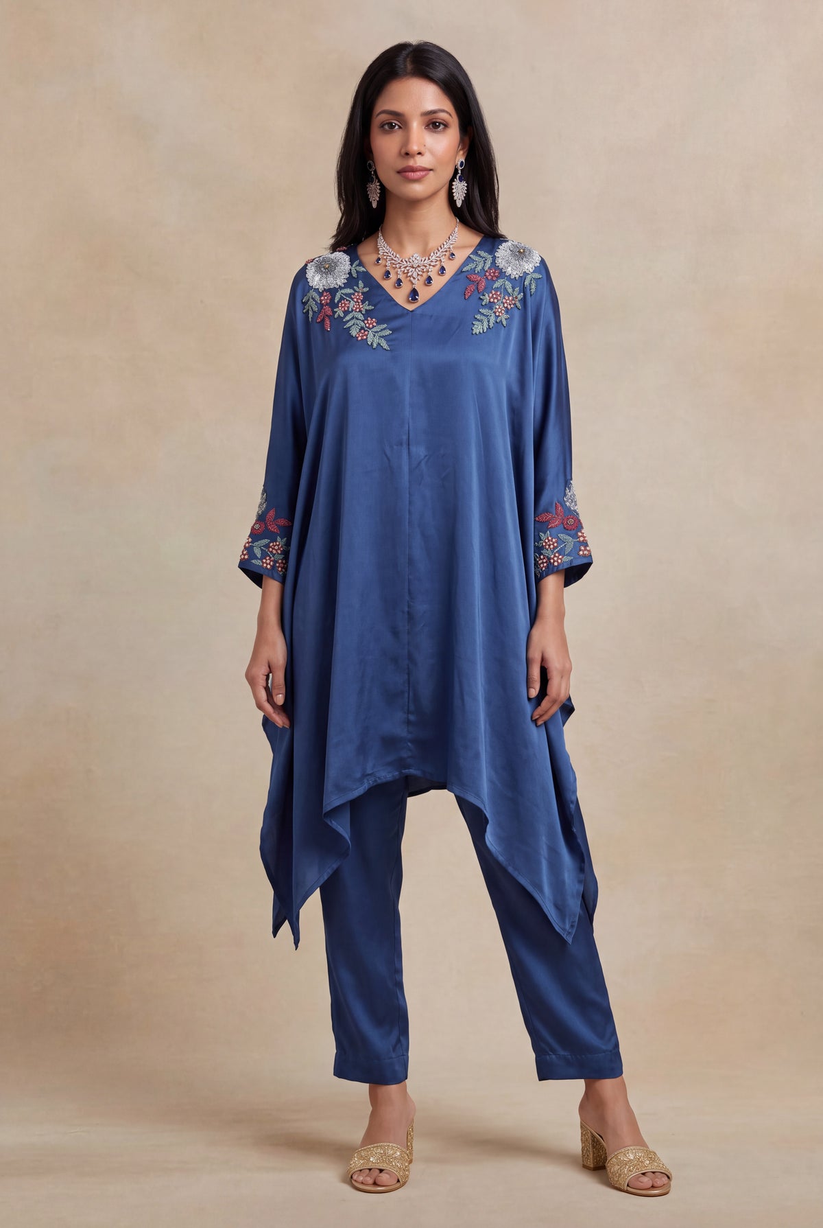 Blue Satin Silk Indo-Western Set