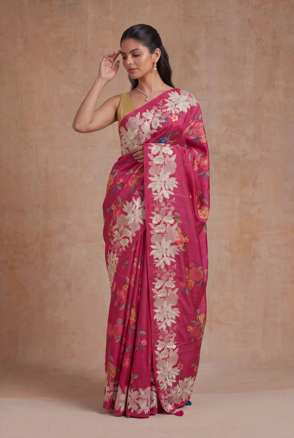 Rani Pink Tussar Silk Saree