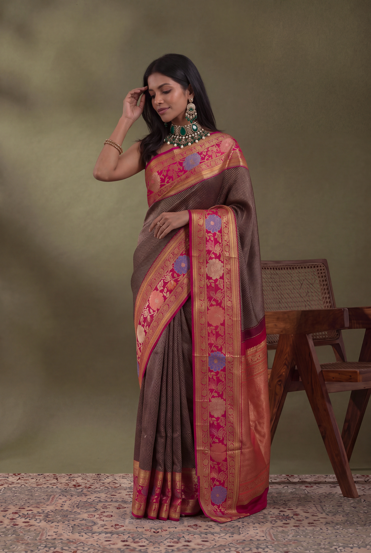 Violet Kanchivaram Silk Jamdani Border Saree