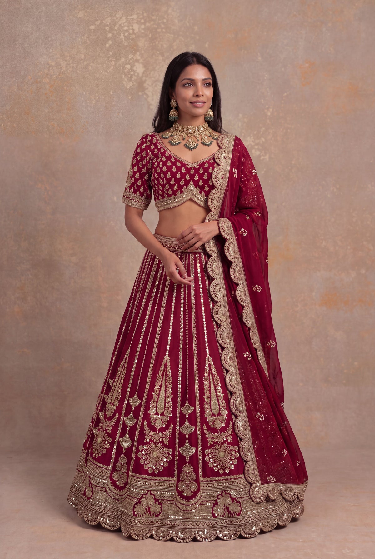 Maroon Raw Silk Lehenga Set with Cutdana Work