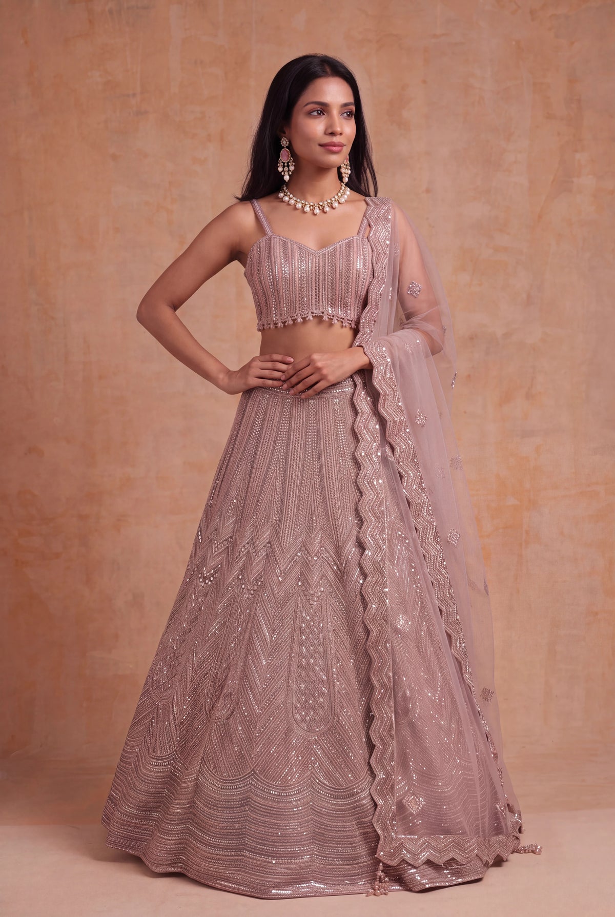 Dusty Rose Embellished Lehenga