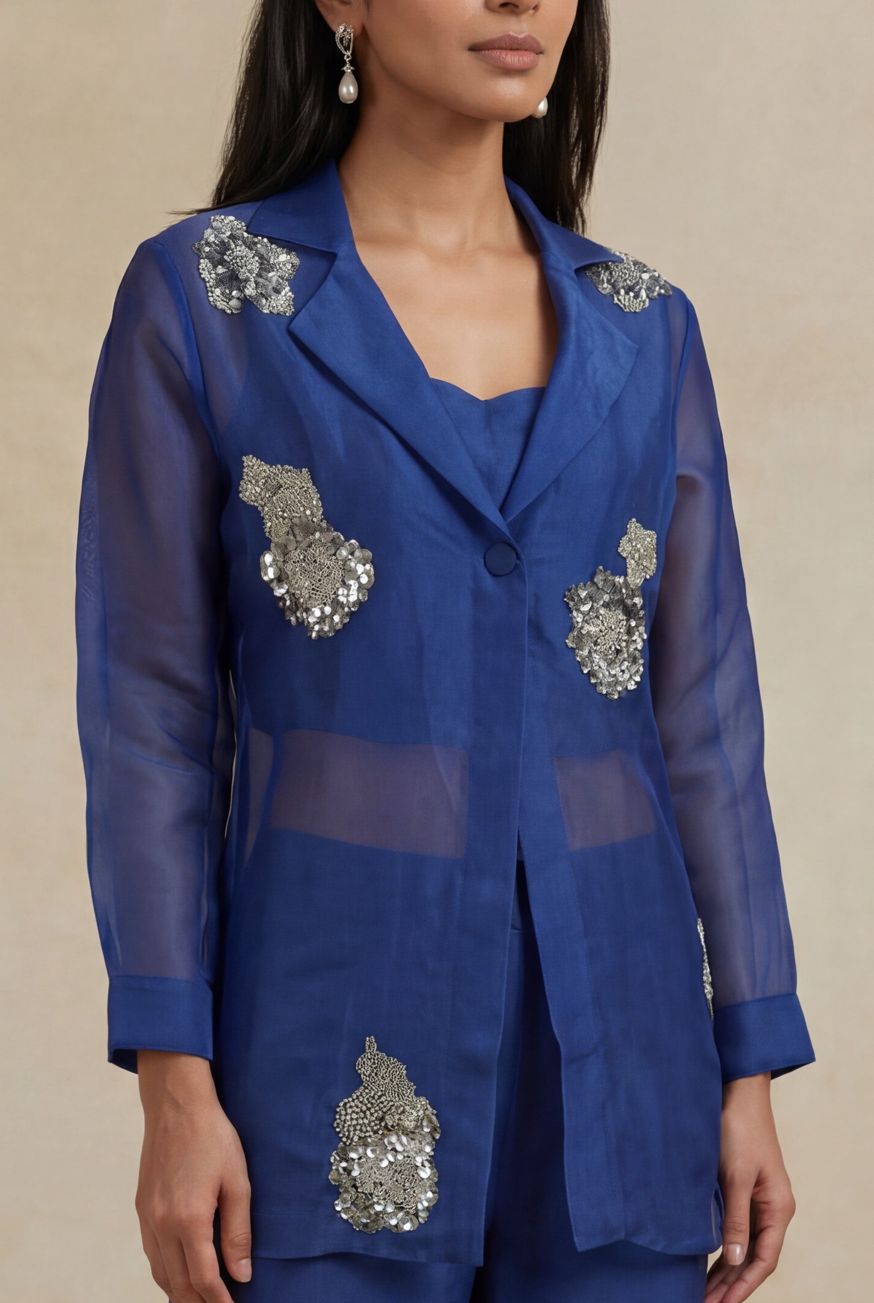 Royal Blue Organza Sequin-Embellished Co-ord Set