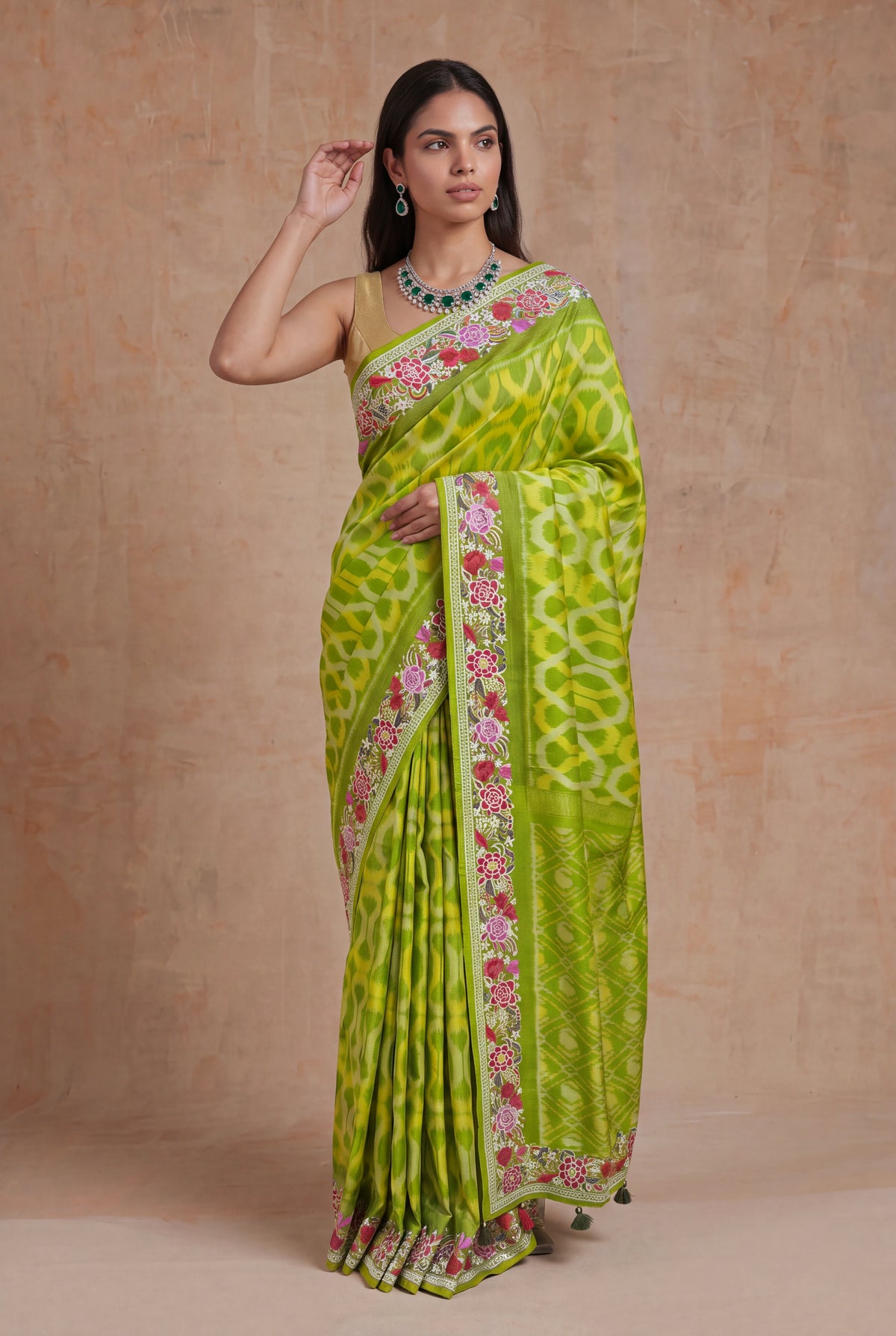 Lime Green Patola Silk Saree