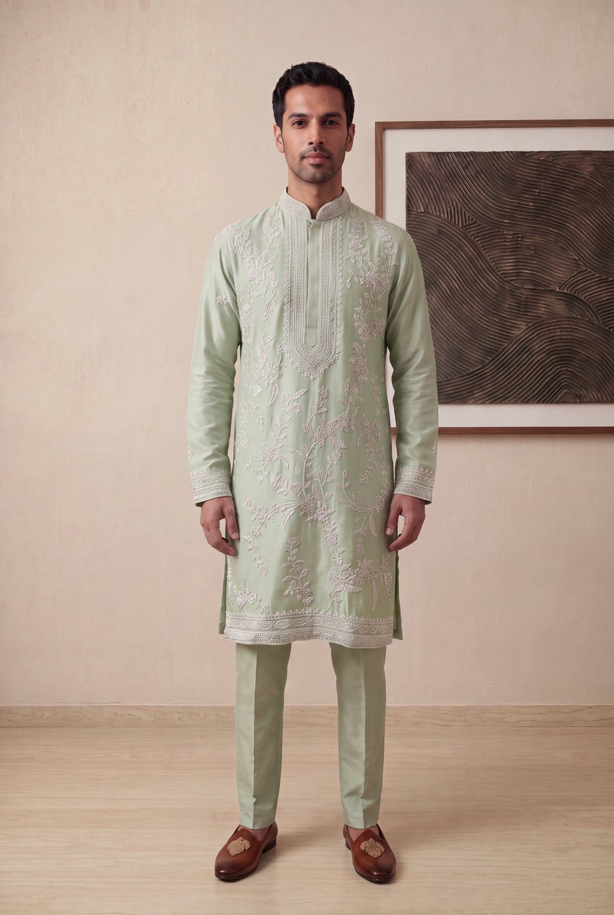 Sage Green Raw Silk Kurta Pant Set
