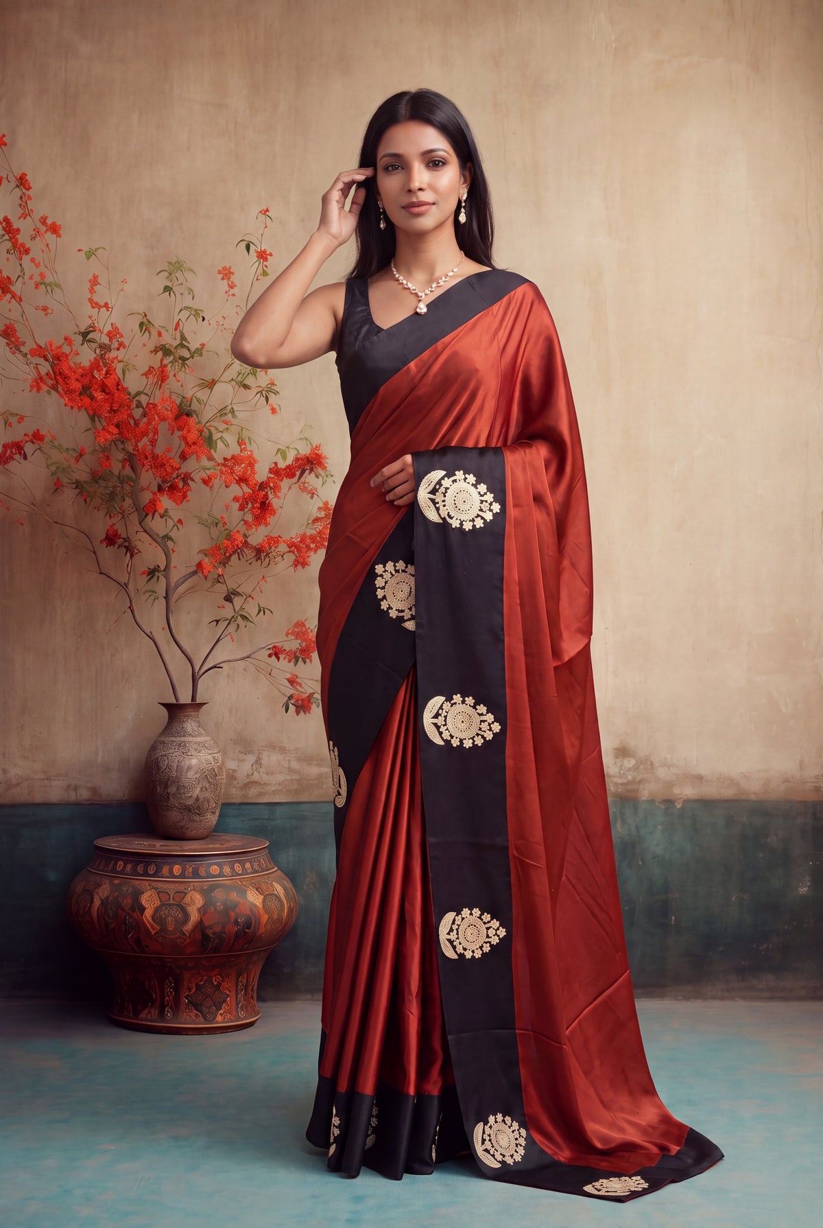 Rust Orange Crepe Silk Saree