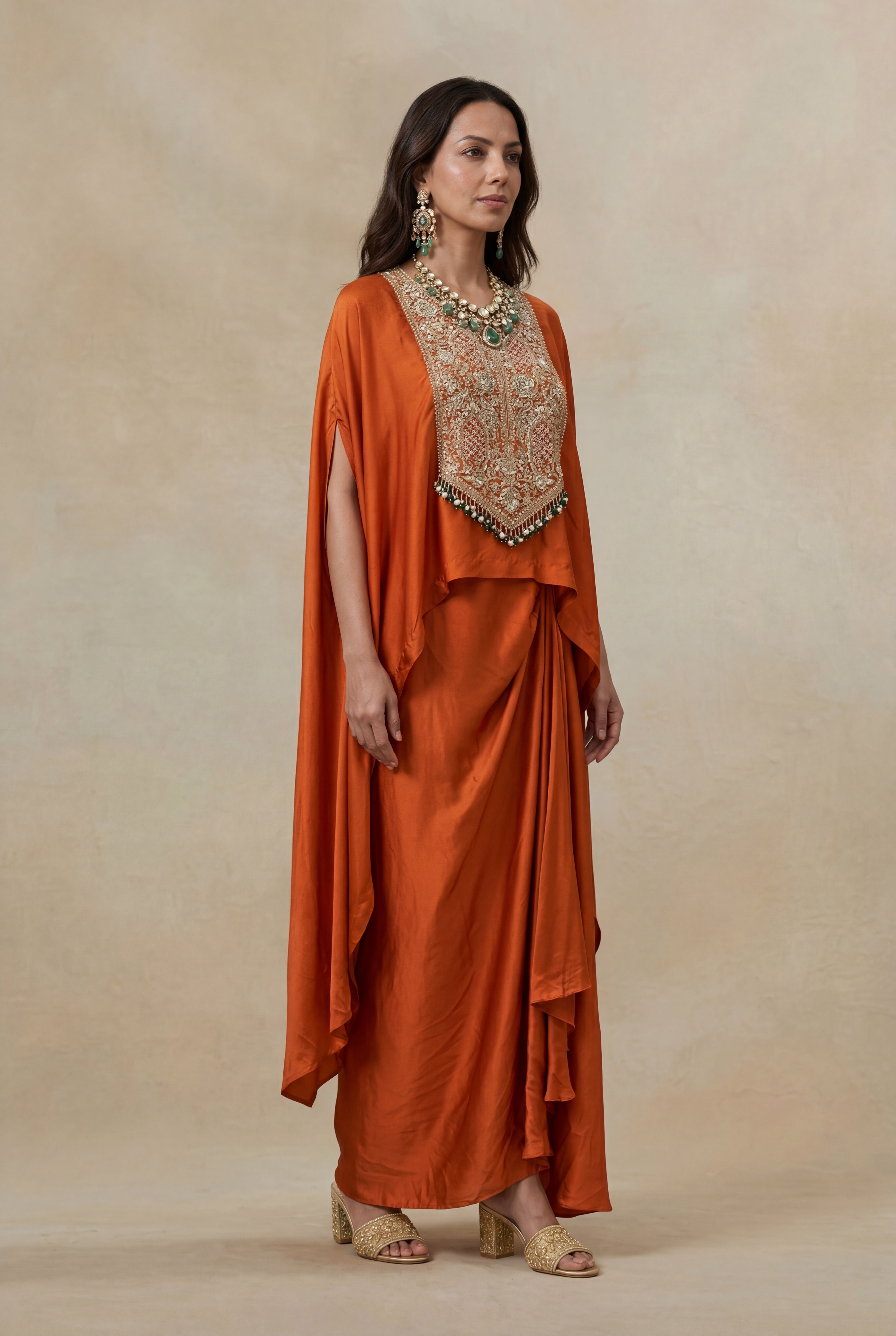 orange indo western dresses Orange Indo Western in Chinon Silk With Sequence Thread Work and Dupatta