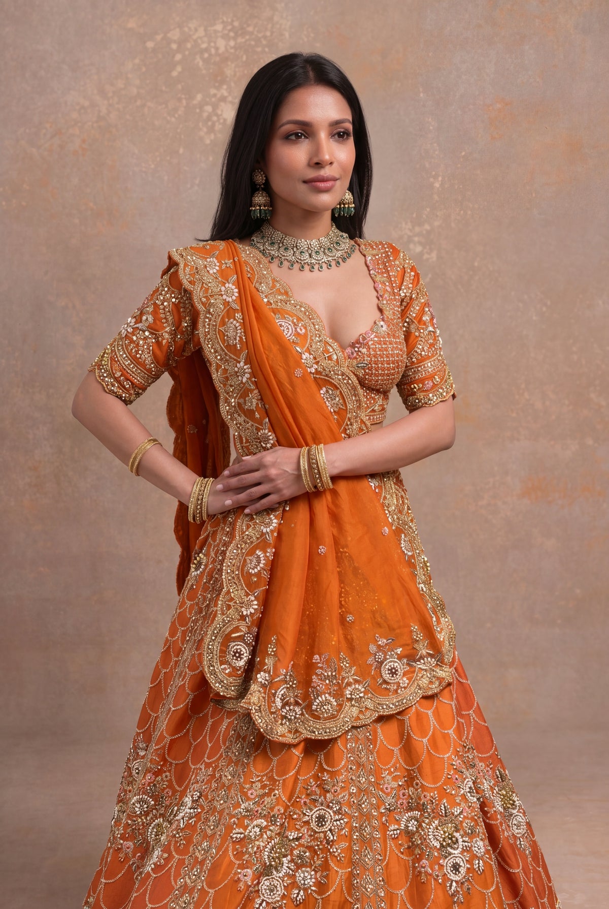 Orange Raw Silk Lehenga
