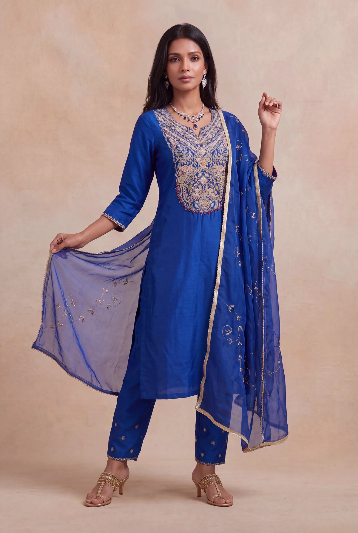 Royal Blue Silk Salwar Set