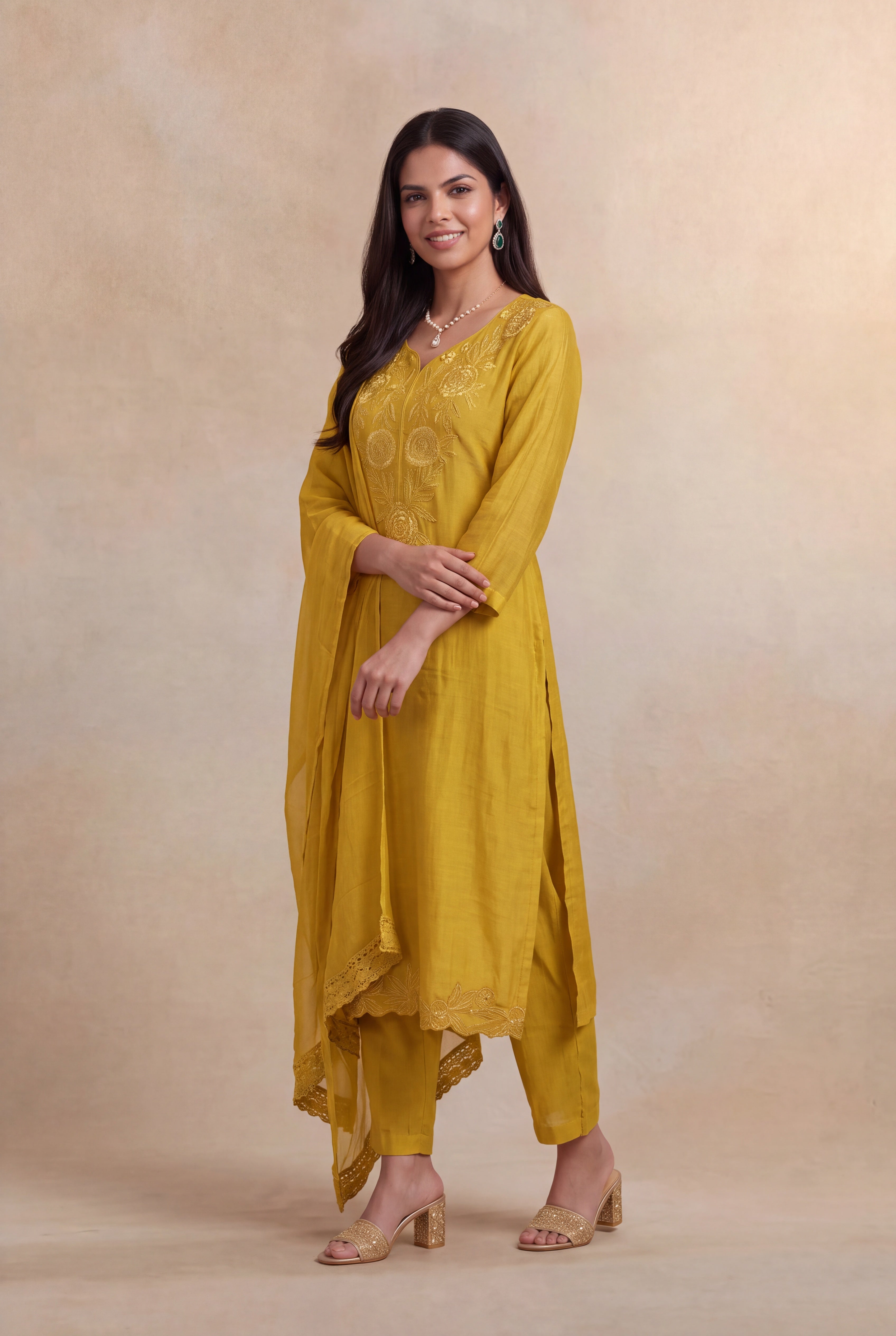 Mustard Mul Cotton Straight-Cut Salwar Set
