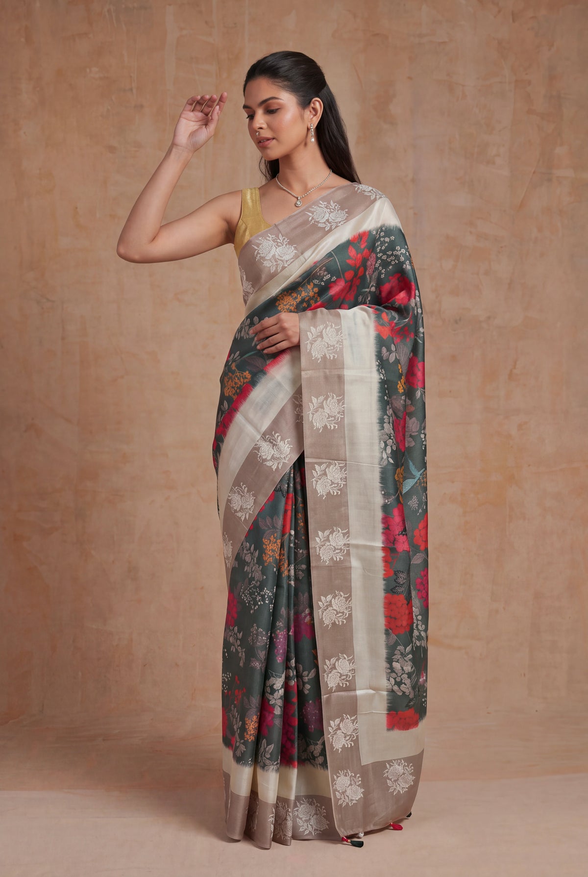 Dark Green Tussar Silk Saree