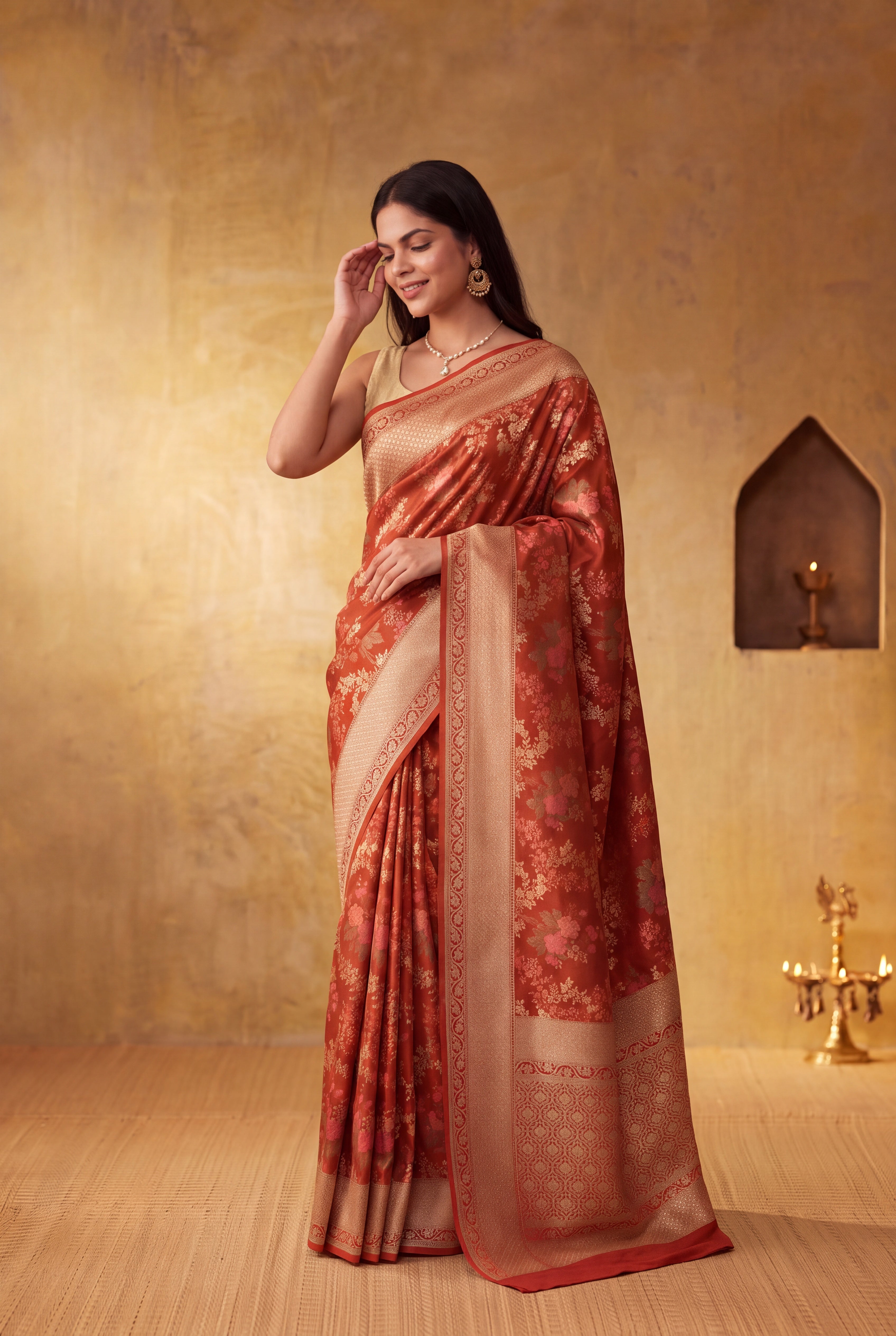 Orange Banarasi Silk Saree