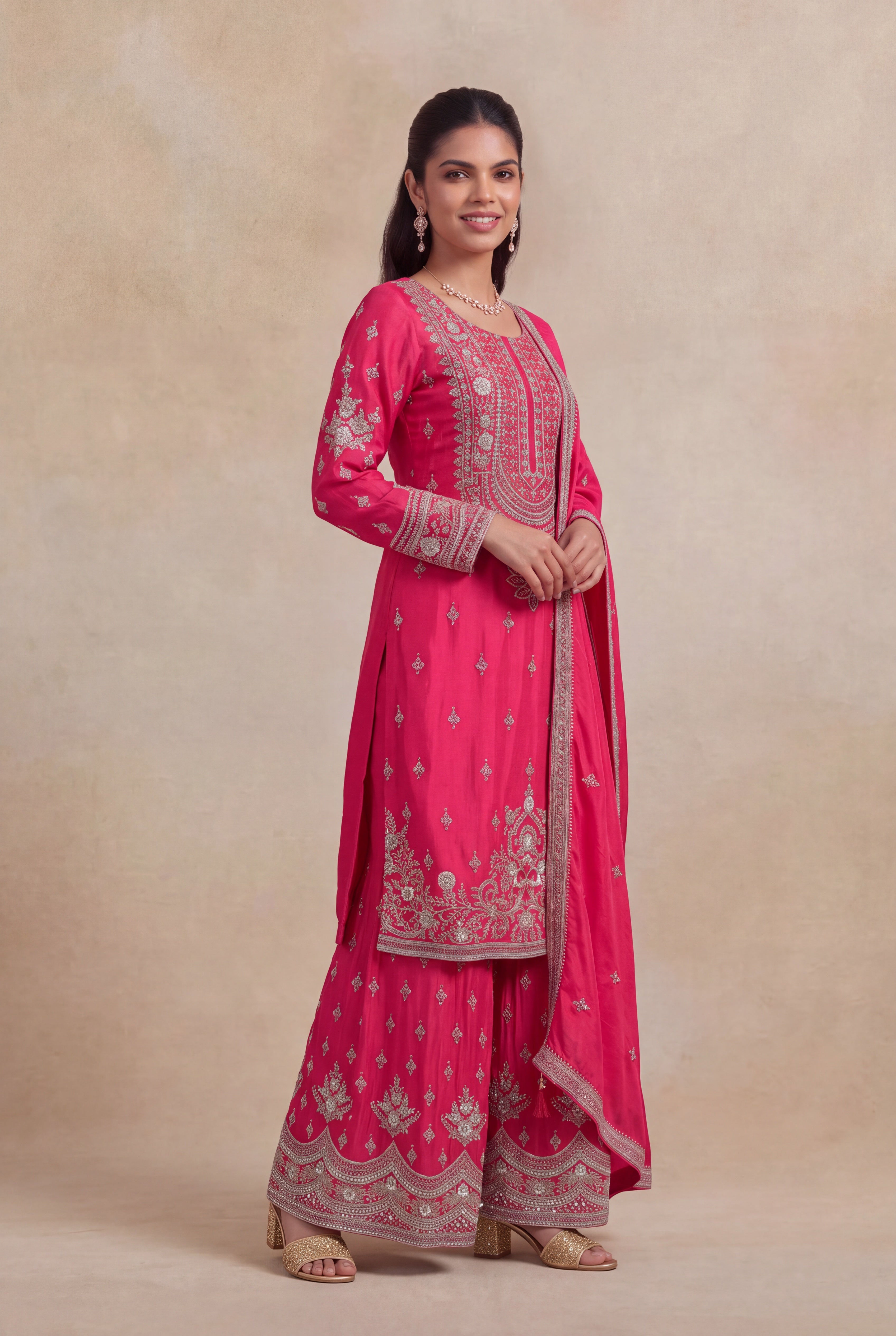 Rani Pink Crepe Sharara Set