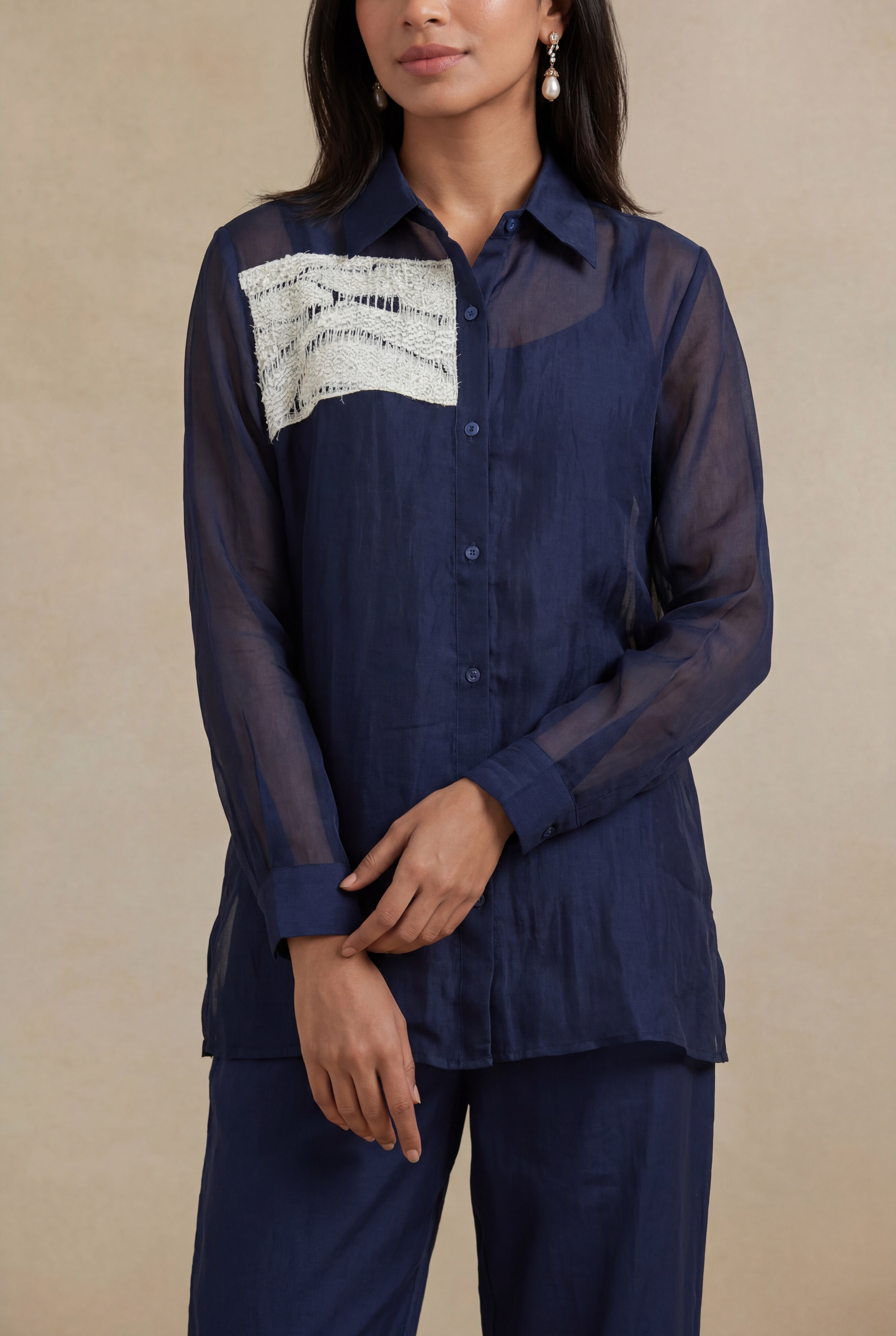 Navy Blue Organza Co-Ord Set