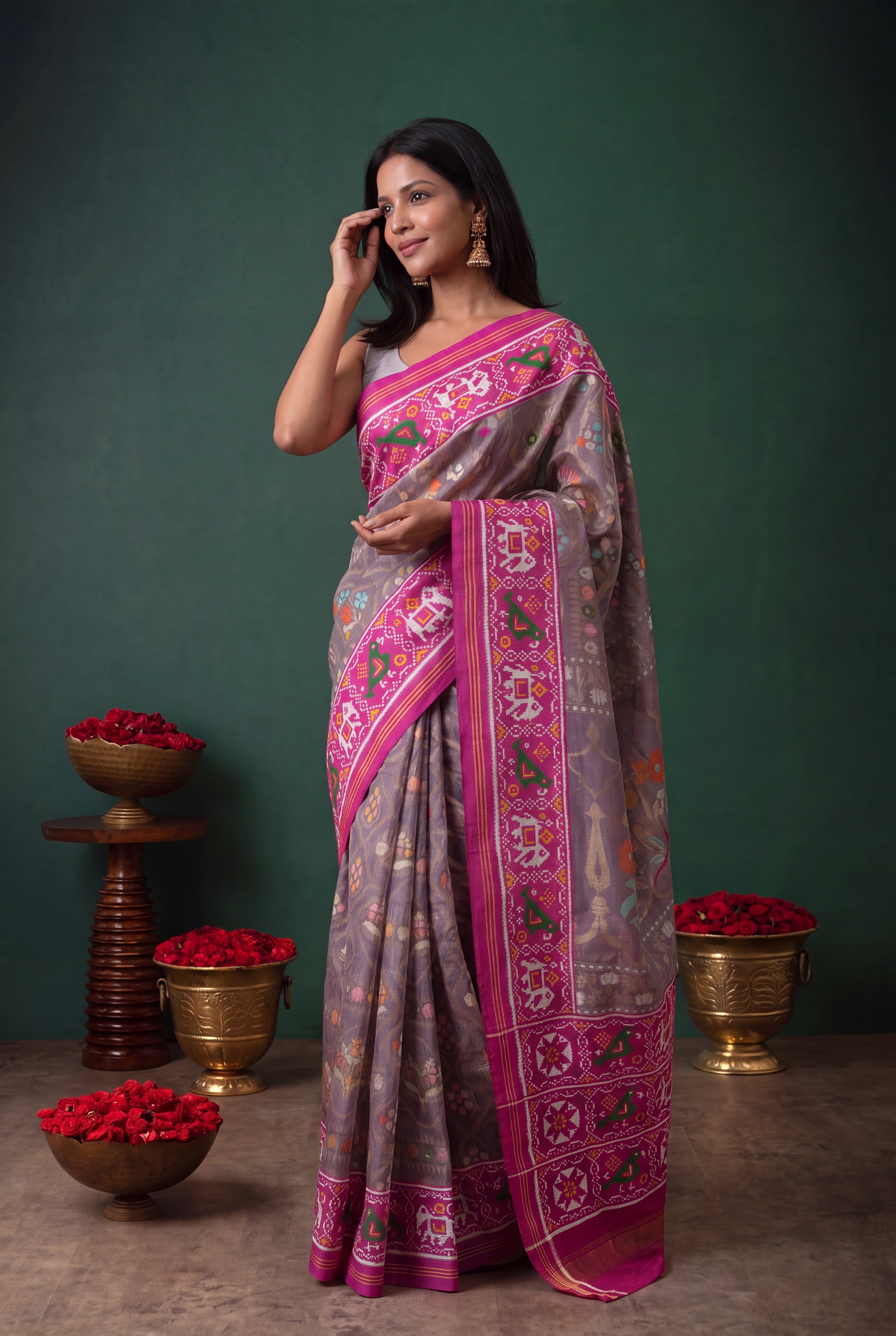 Lavender Kora Silk Saree