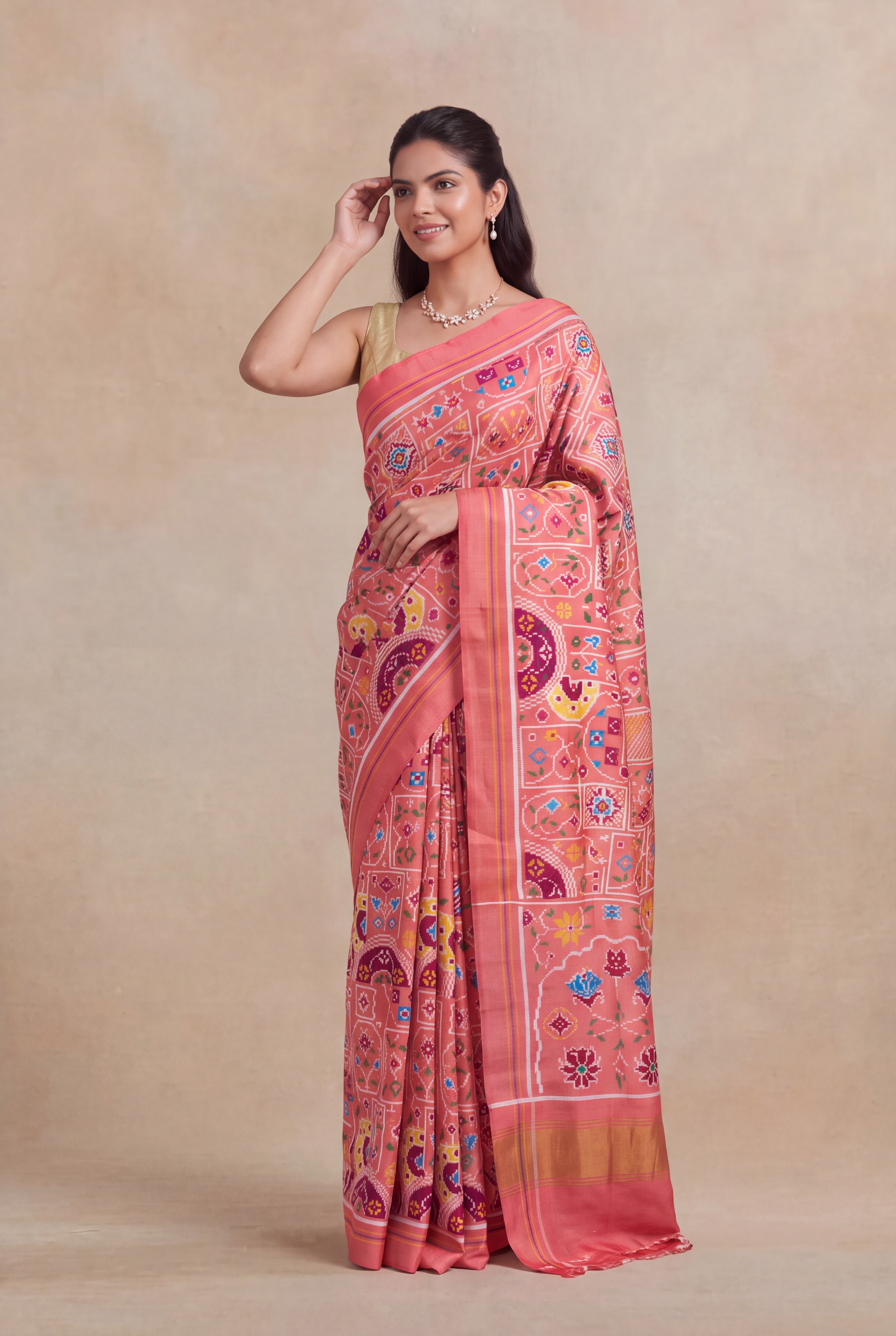 Peach Pattan Patola Silk Saree