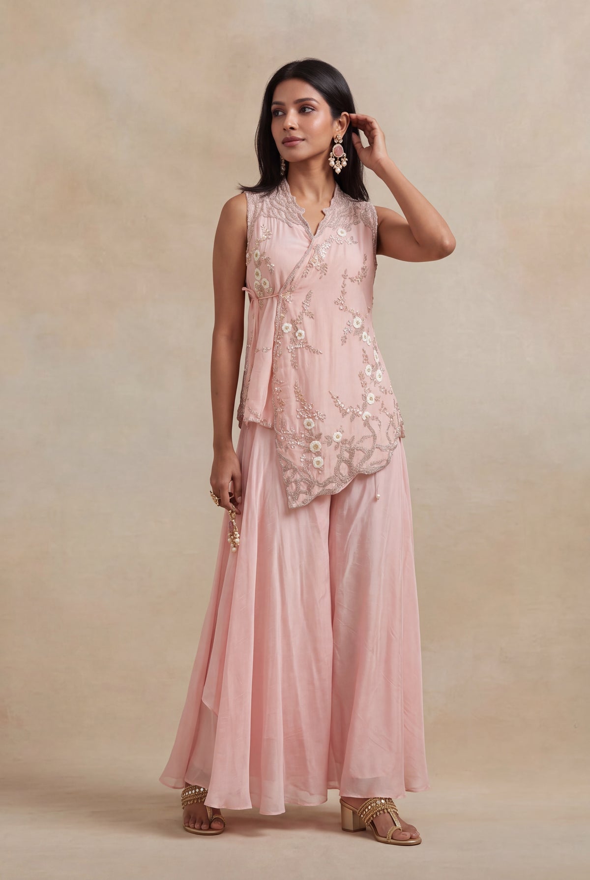 Blush Pink Silk Palazzo Set