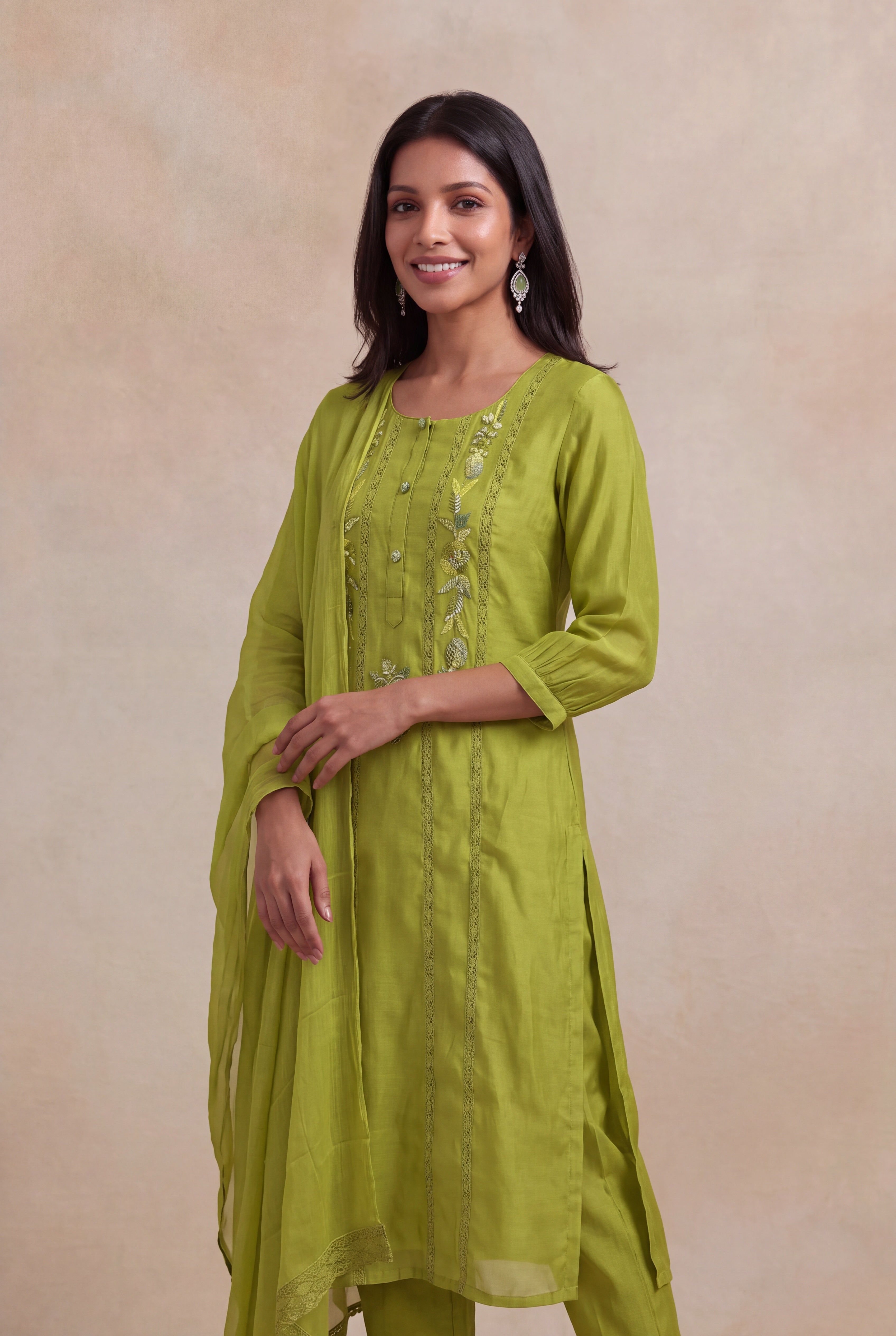 Lime Green Mul Cotton Straight-Cut Salwar Set