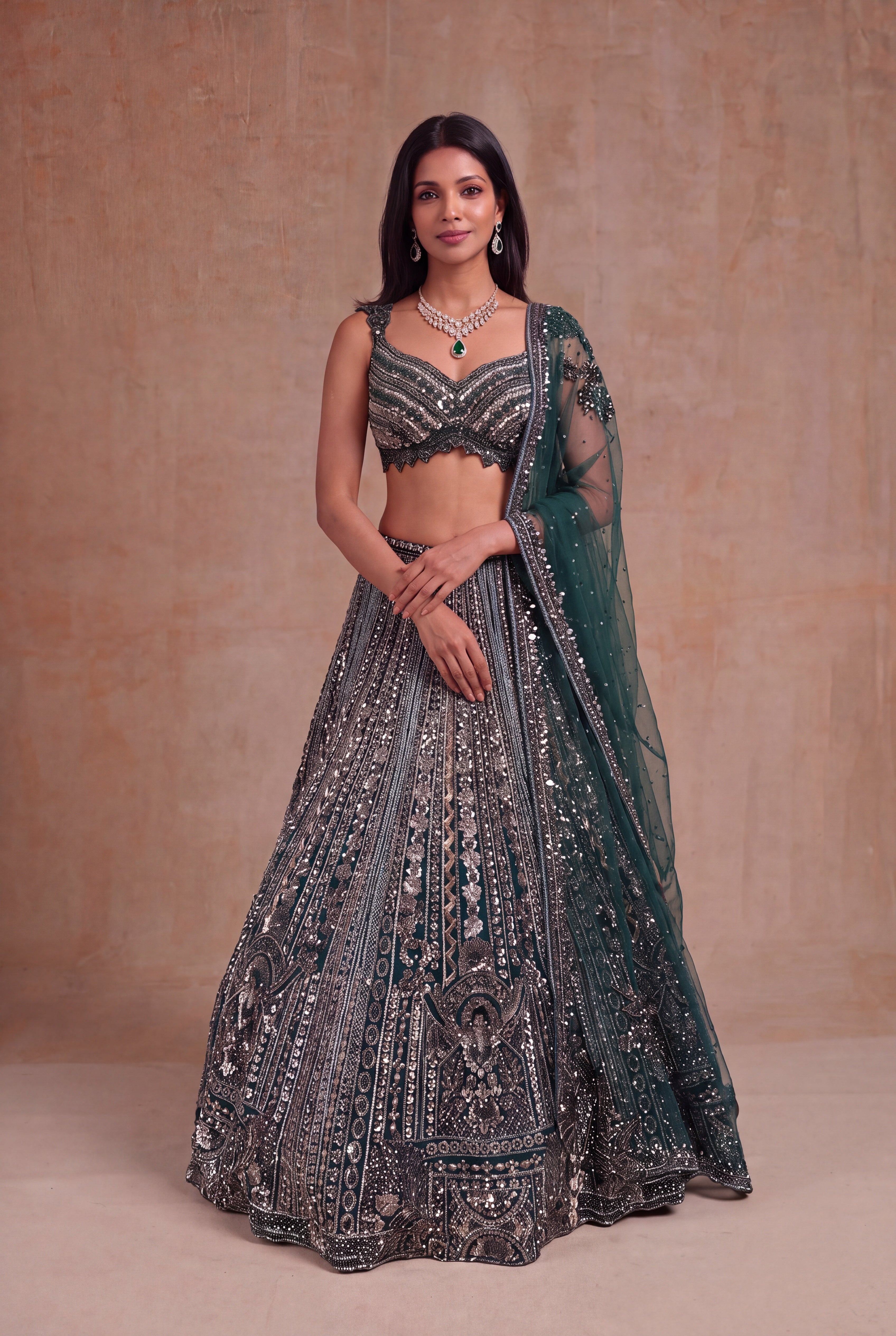Emerald Green Net Lehenga
