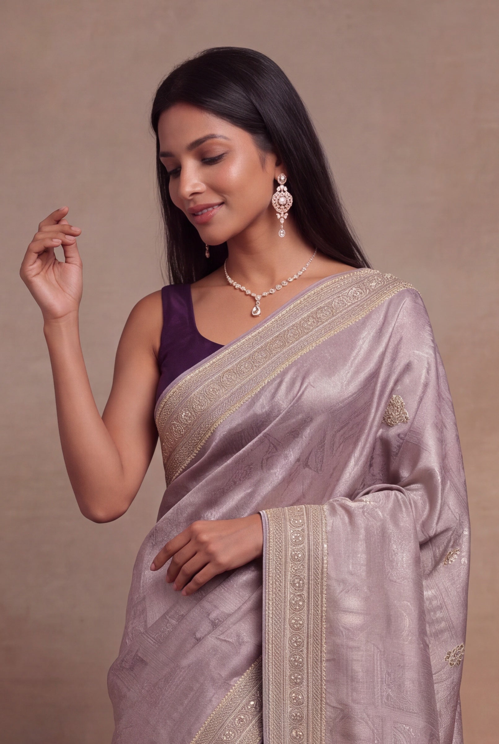 Mauve Banarasi Silk Zari Work Saree