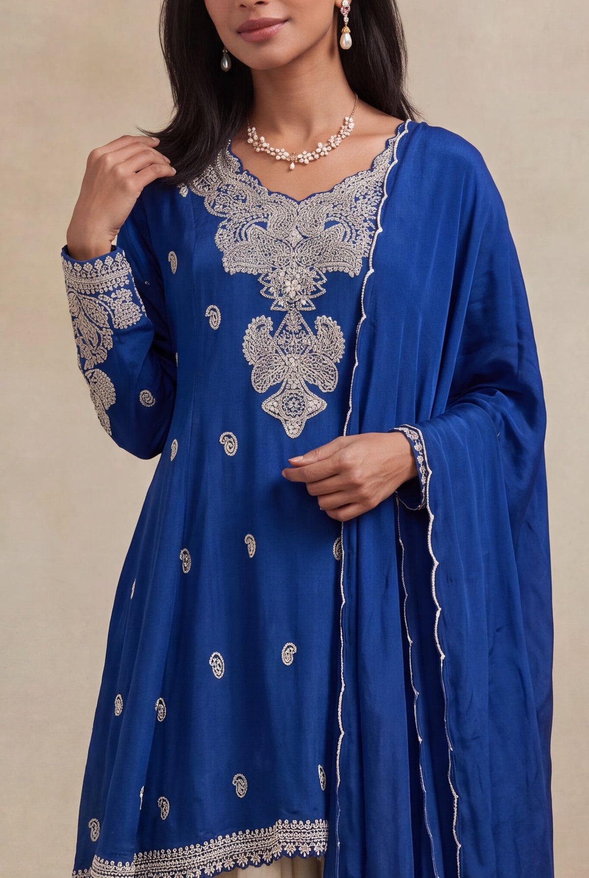 Royal Blue Chinon Indo-Western Set