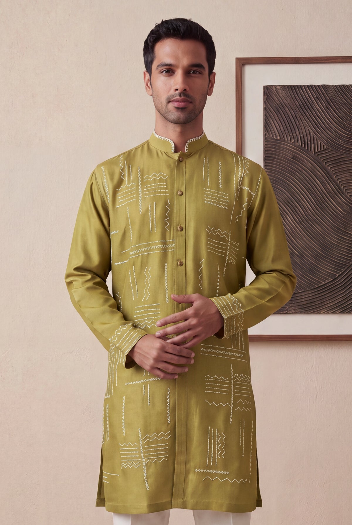 Olive Green Nysa Silk Kurta Pant Set