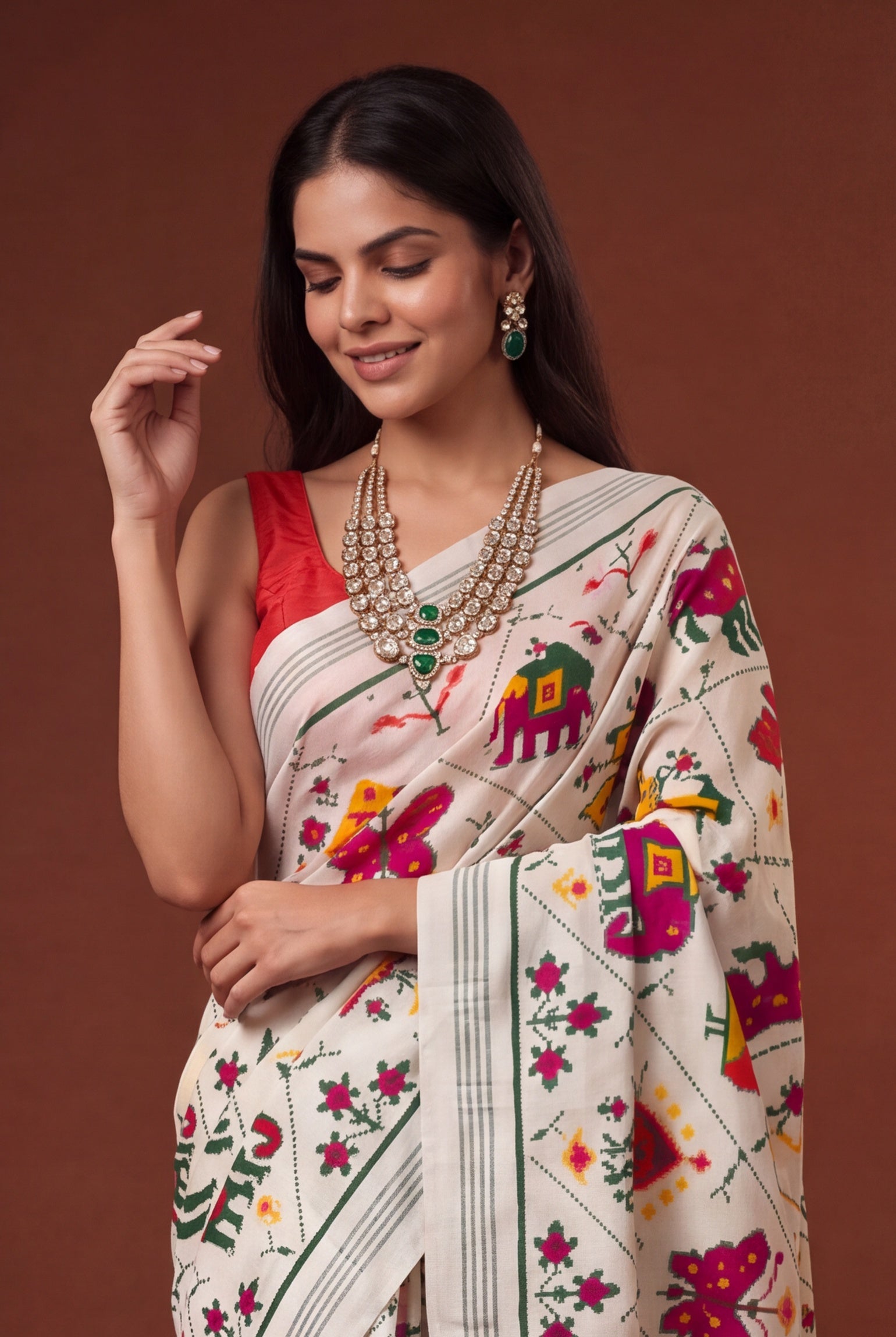 Off White Pattan Patola Silk Saree