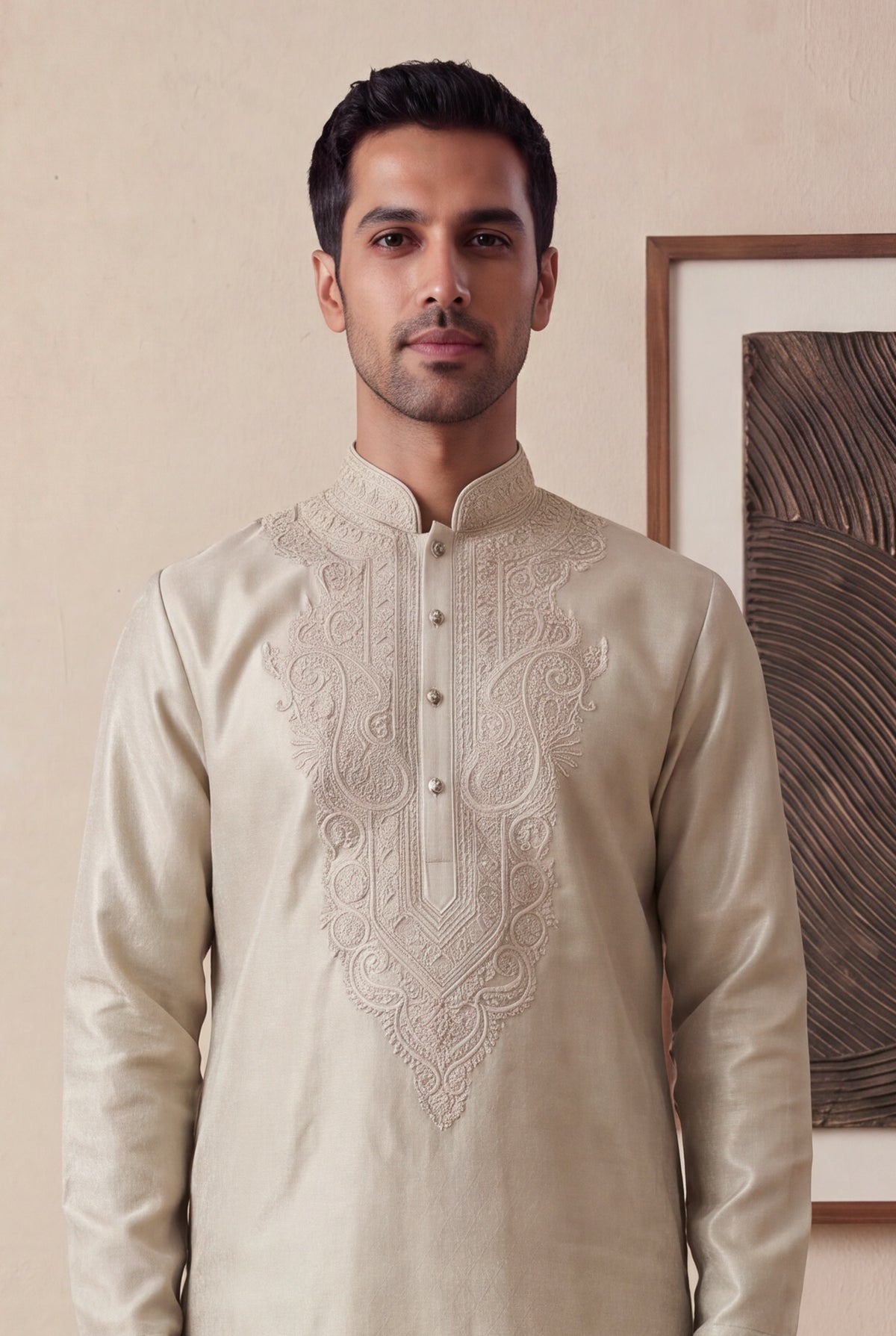 Gold Tissue Thread Work Kurta Pant Set