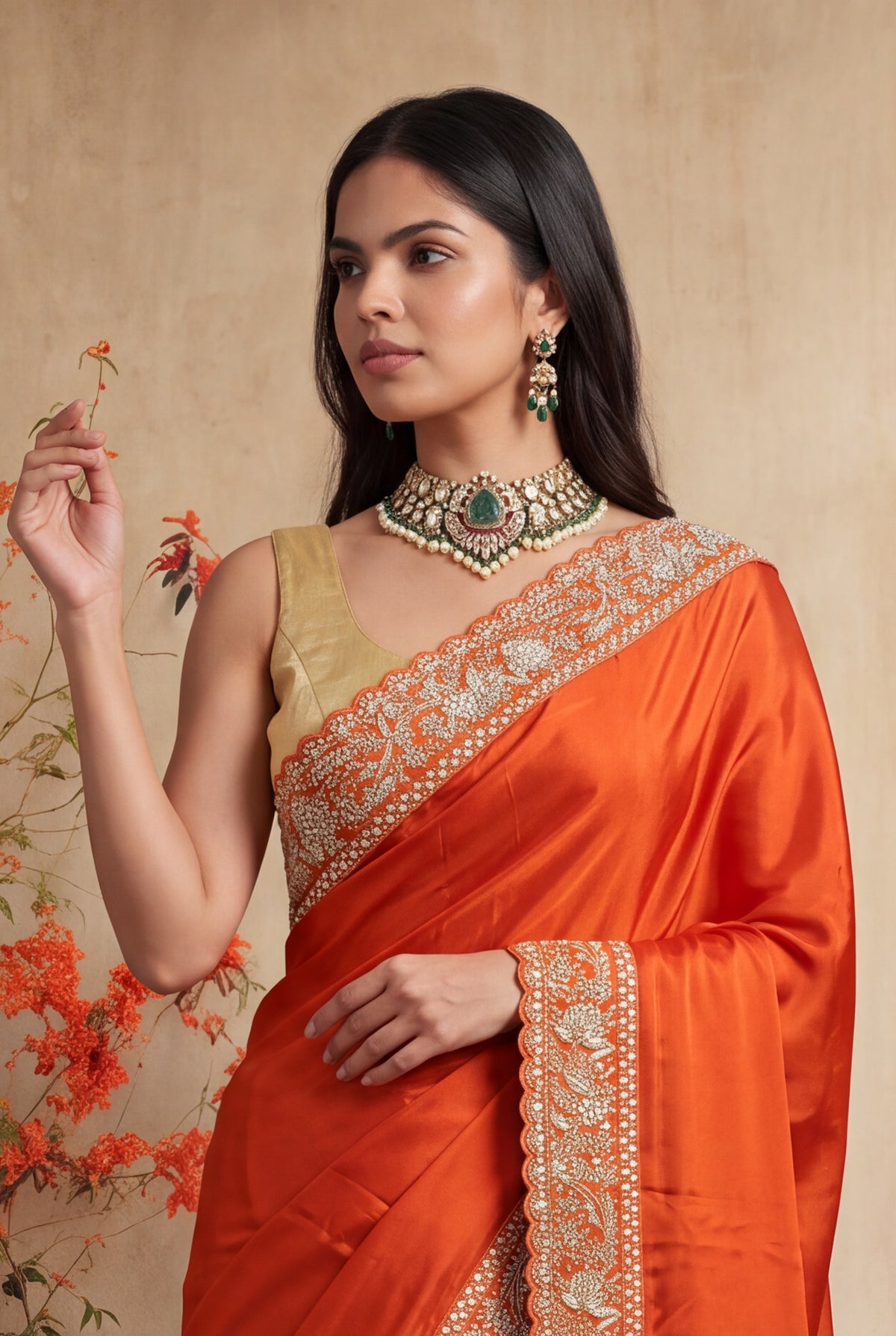 Orange Satin Silk Saree