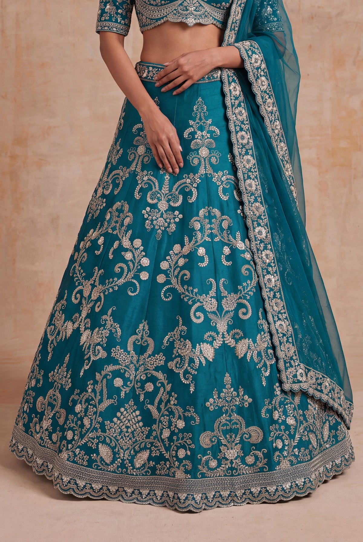 Teal Raw Silk Lehenga