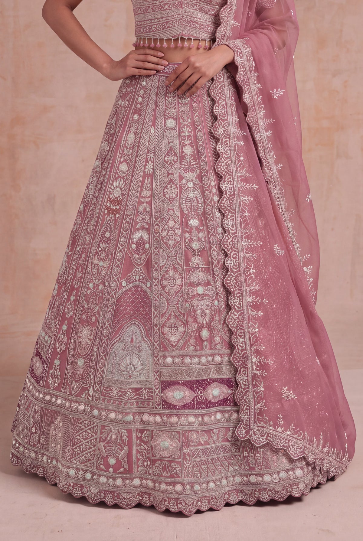 Dusty Rose Raw Silk Lehenga