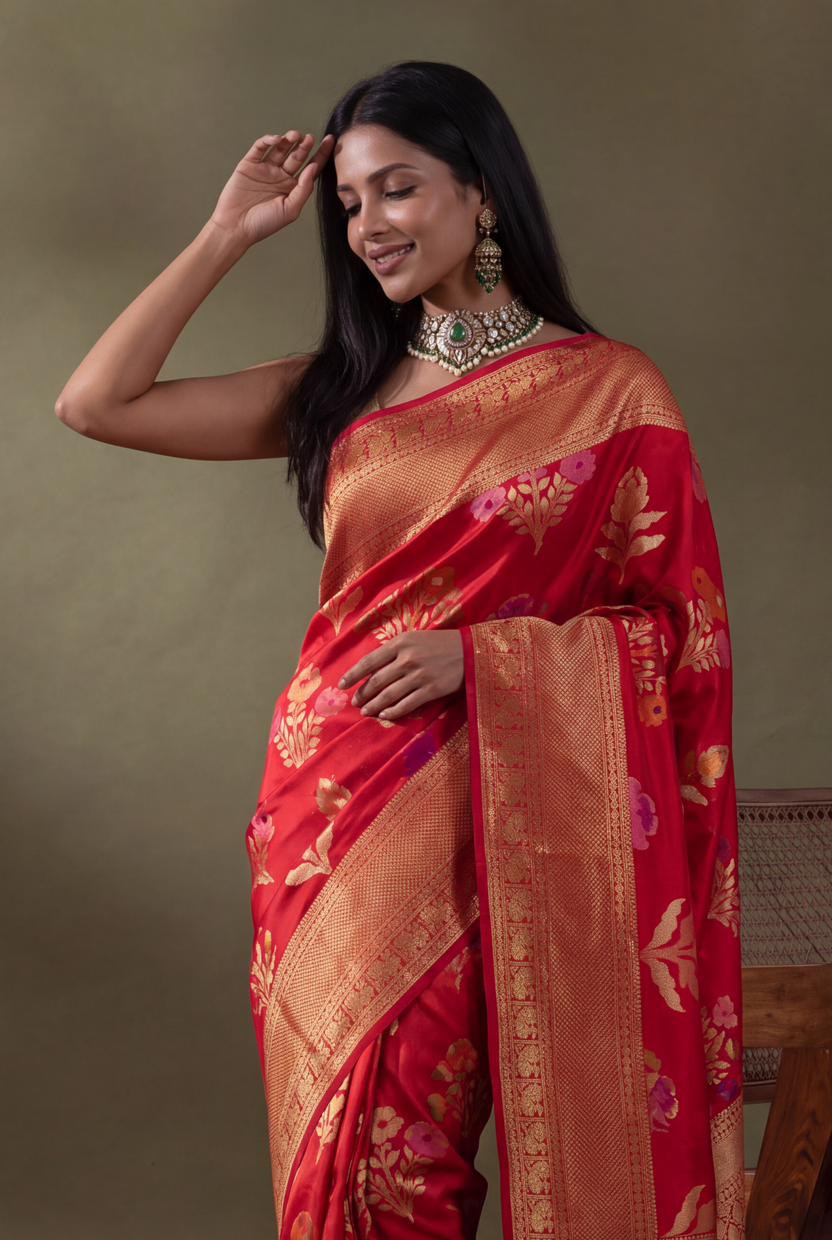 Red Banarasi Silk Saree with Kanjivaram Border