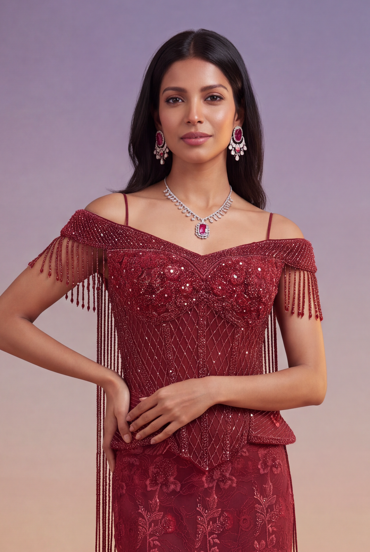 Red Indo-Western Corset Lehenga