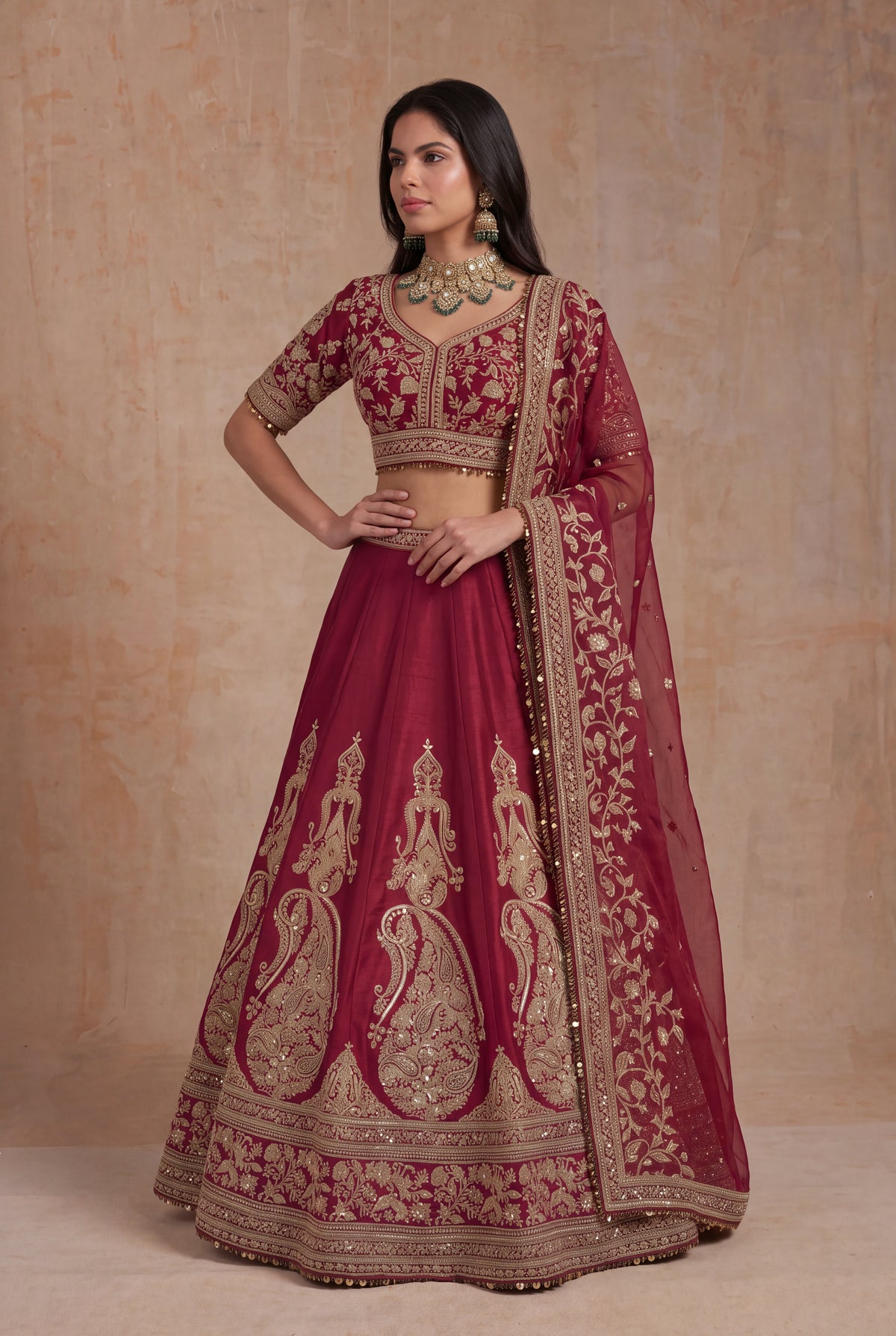 Maroon Raw Silk Lehenga