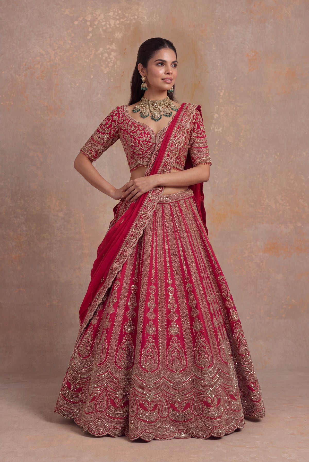 Red Raw Silk Bridal Lehenga