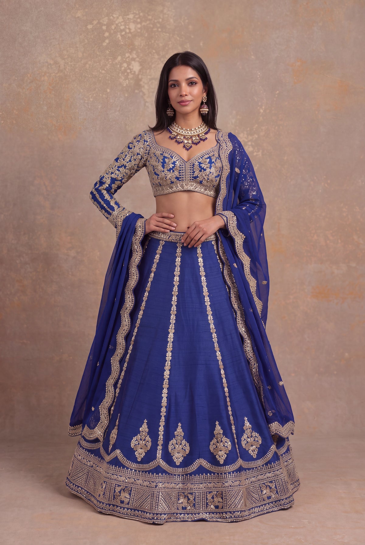 Royal Blue Raw Silk Lehenga