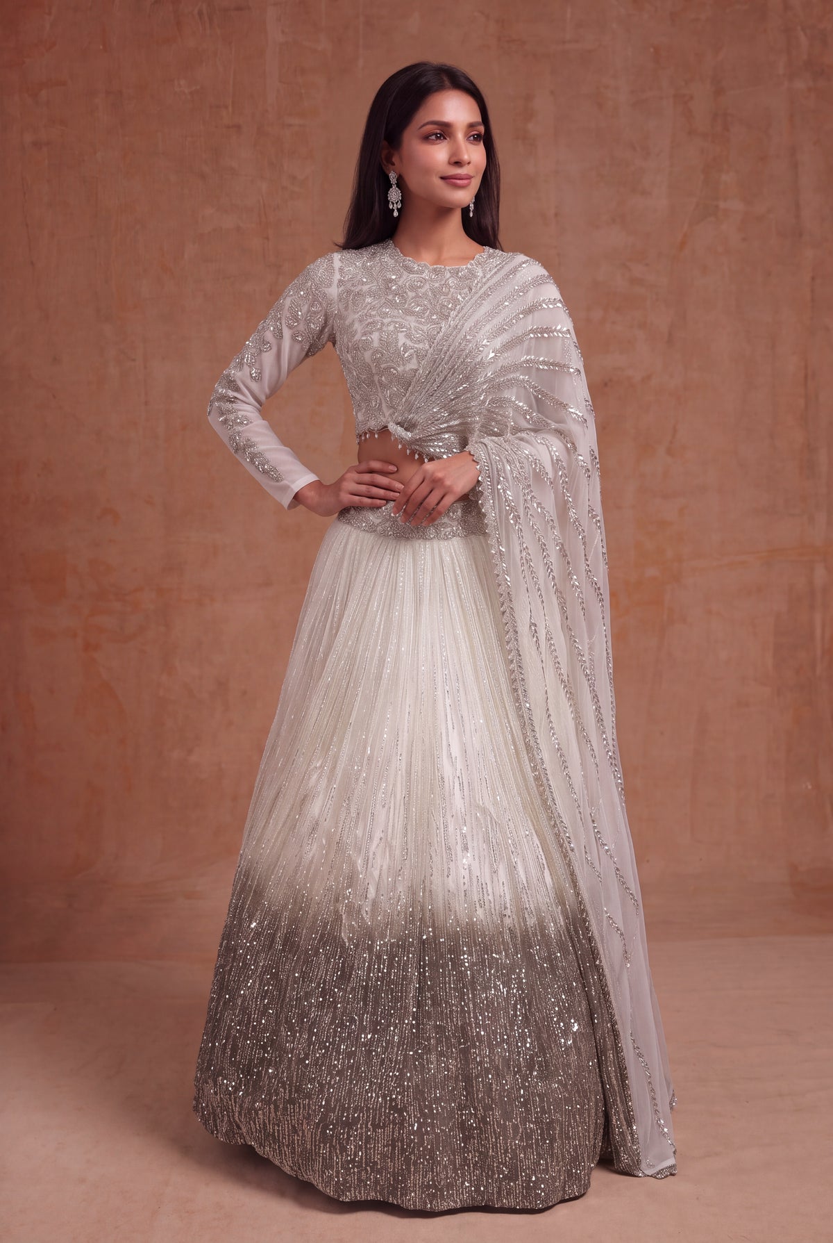 Ivory Organza Ombre Sequin Lehenga