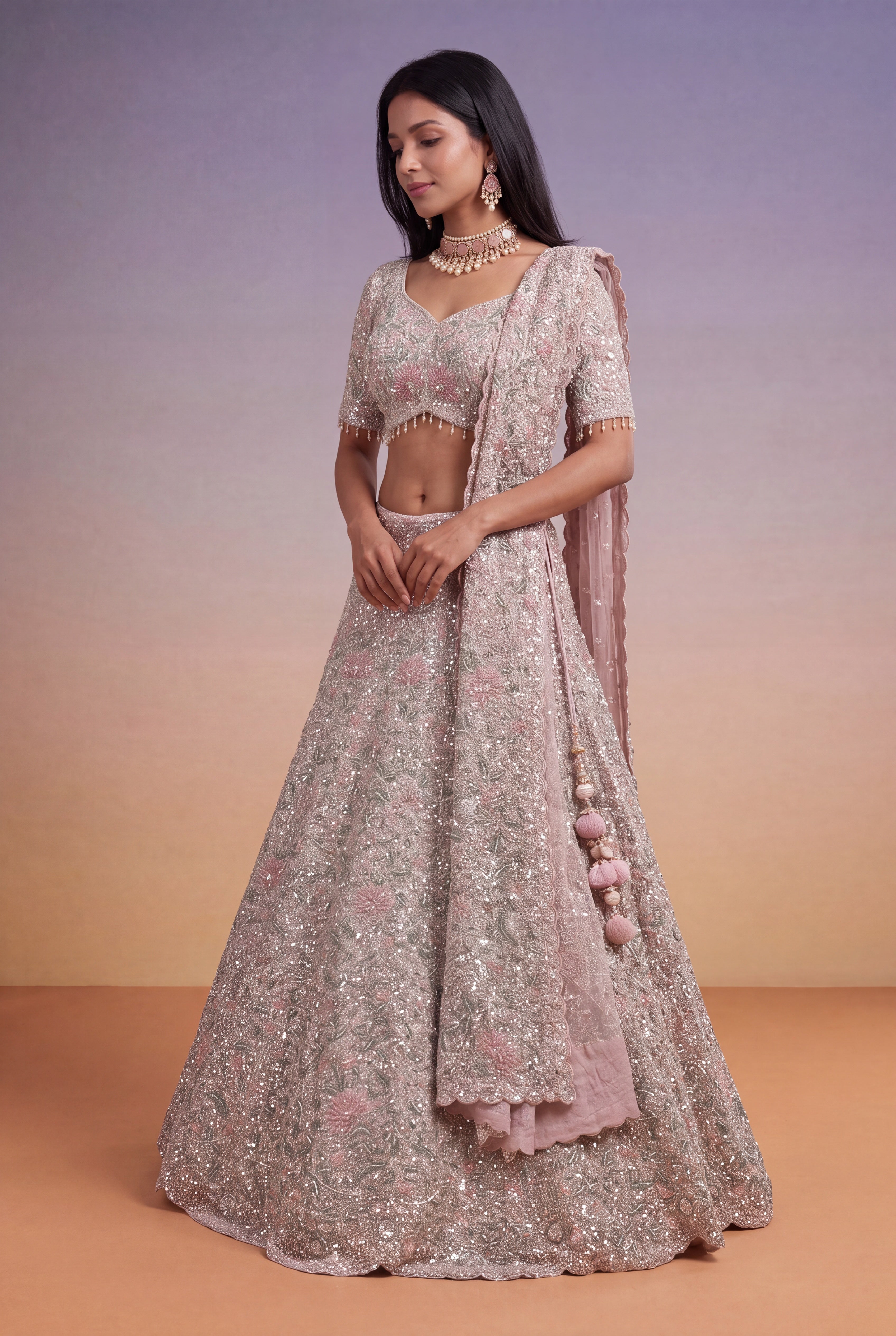 Blush Pink Net Lehenga