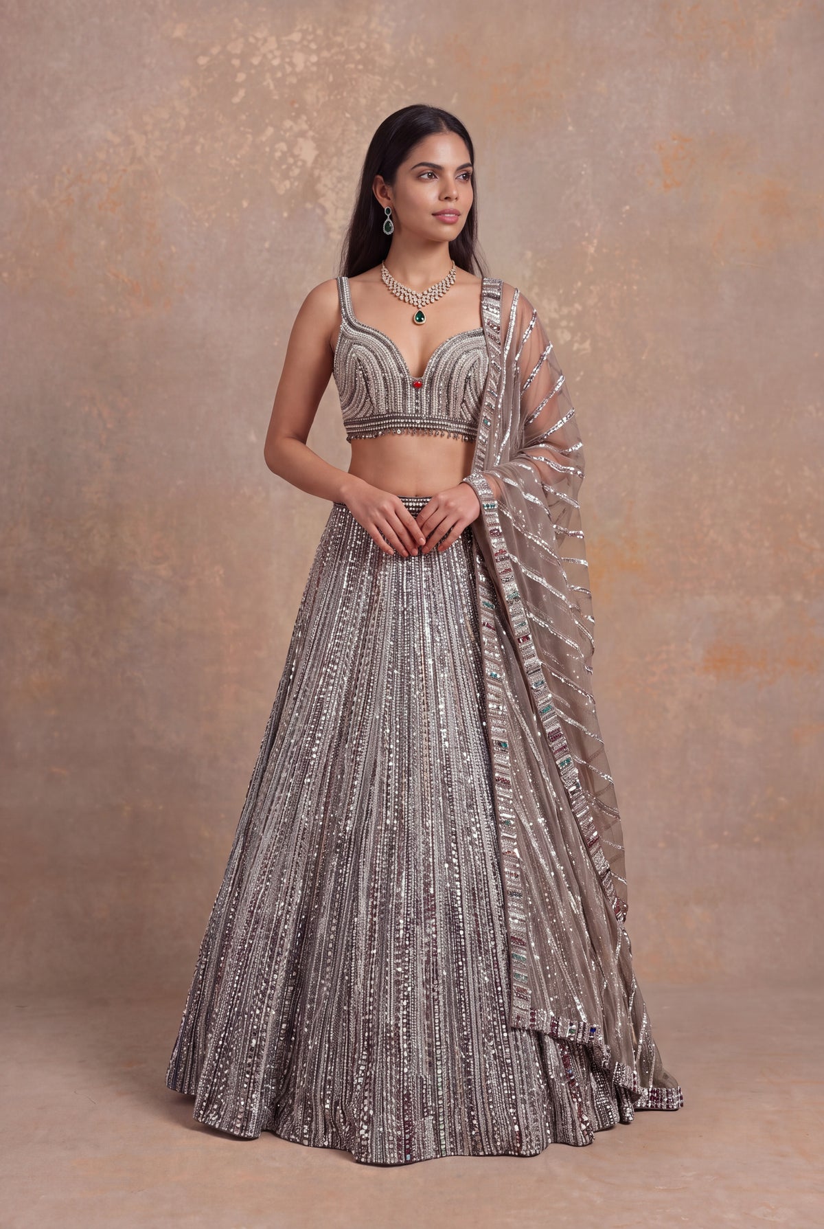 Beige Net Lehenga