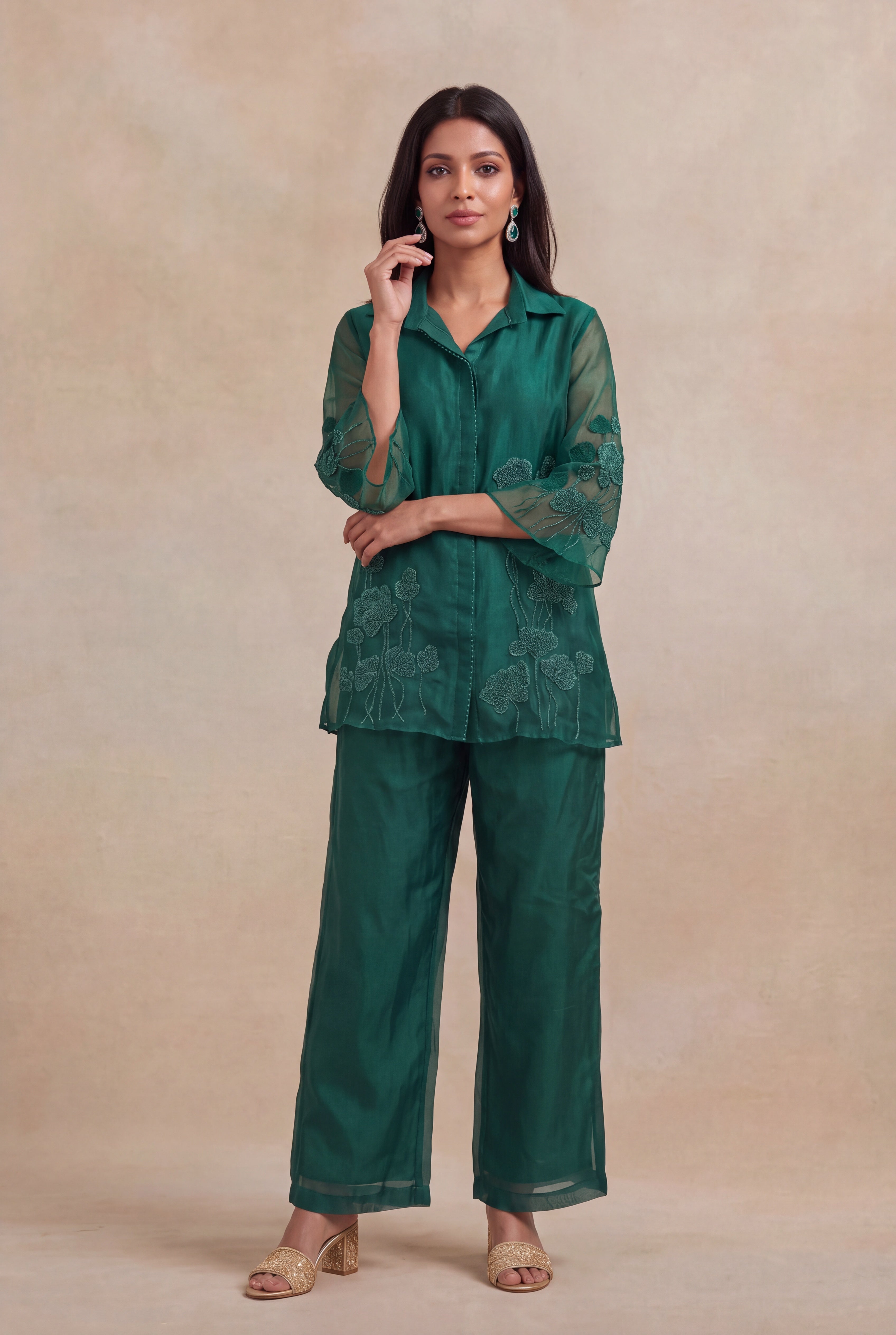 Emerald Green Organza Co-ord Set