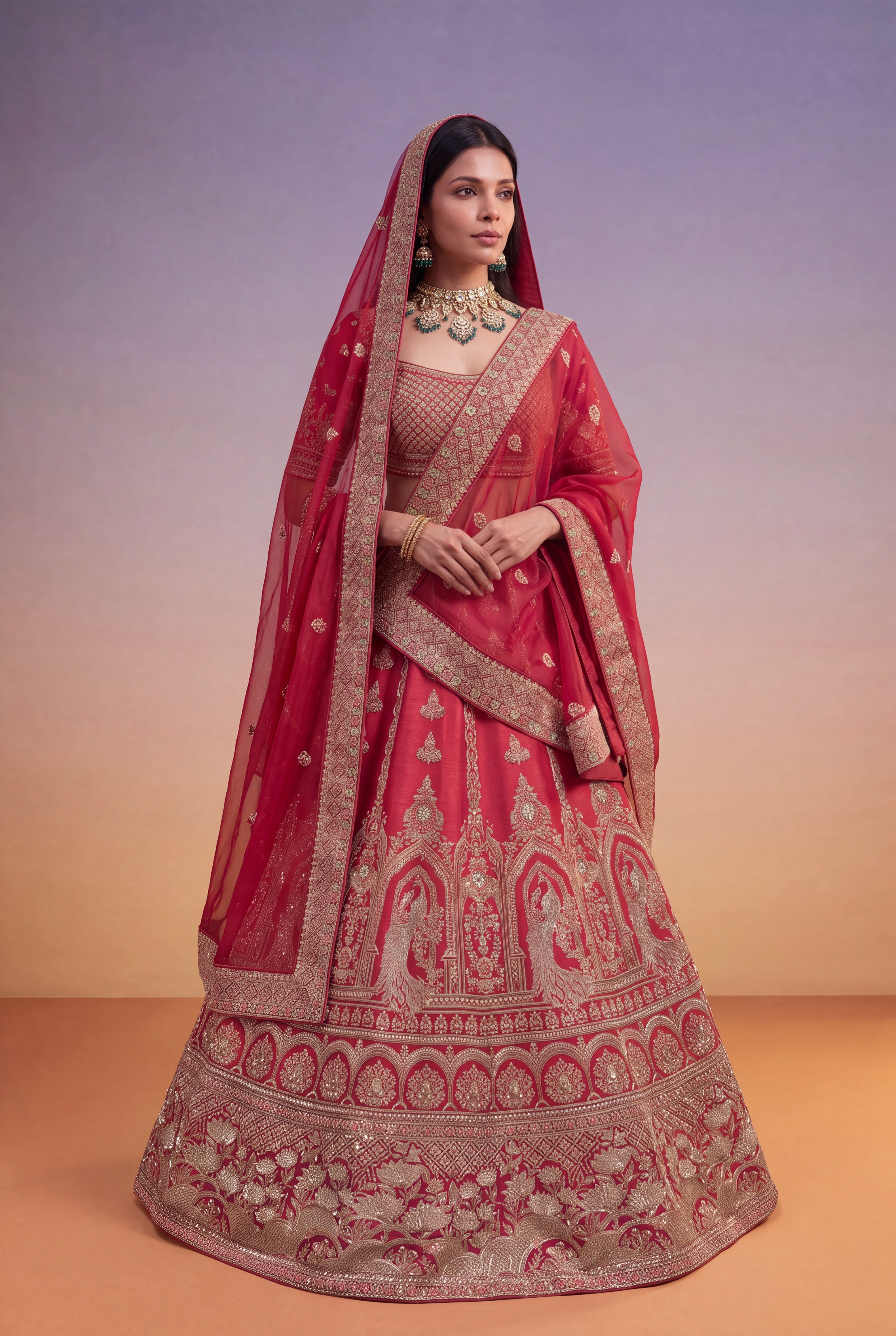 Bridal Red Raw Silk Lehenga