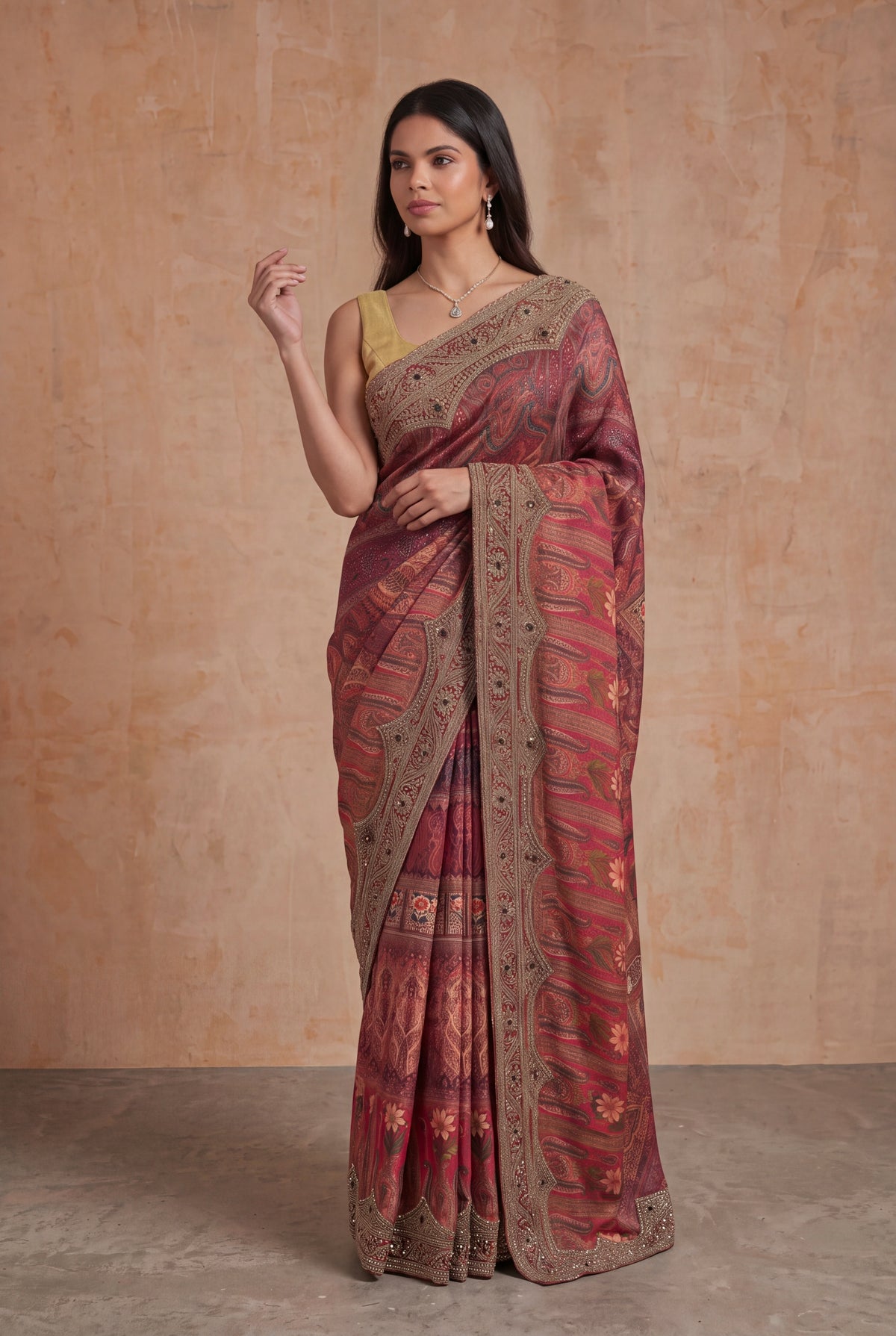 Maroon Satin Silk Saree