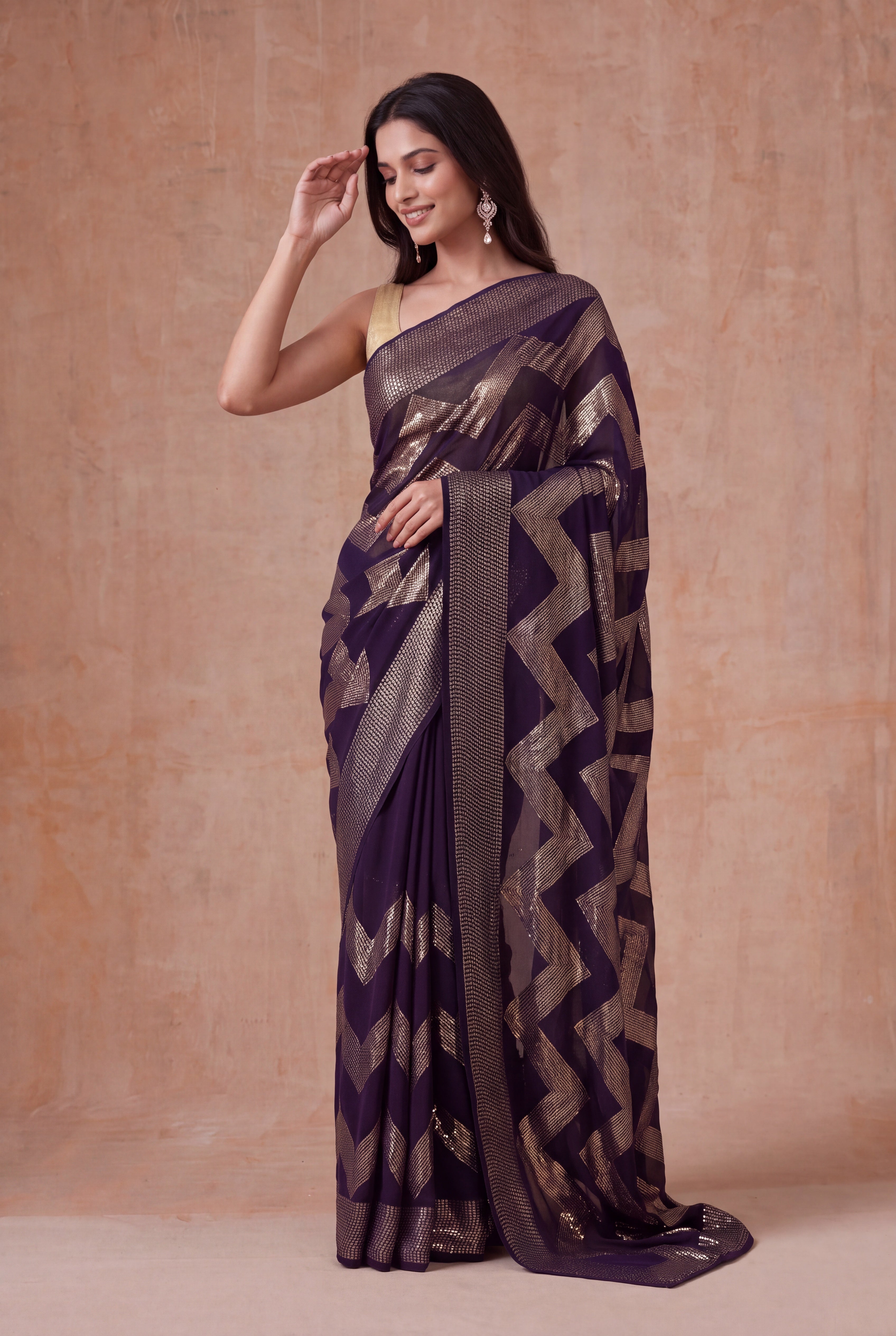 Dark Brown Georgette Saree
