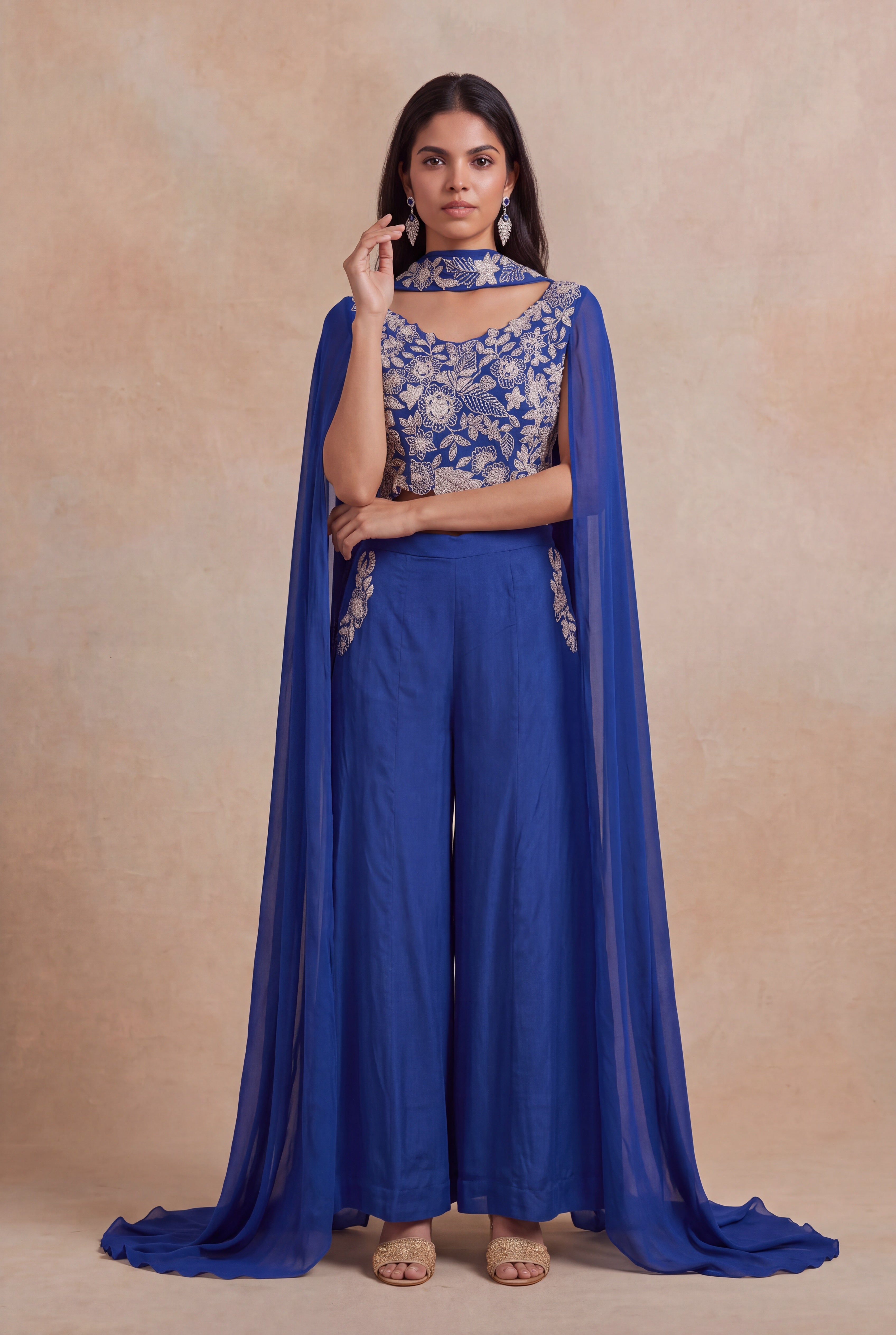 Royal Blue Chinon Georgette Indo-Western Set
