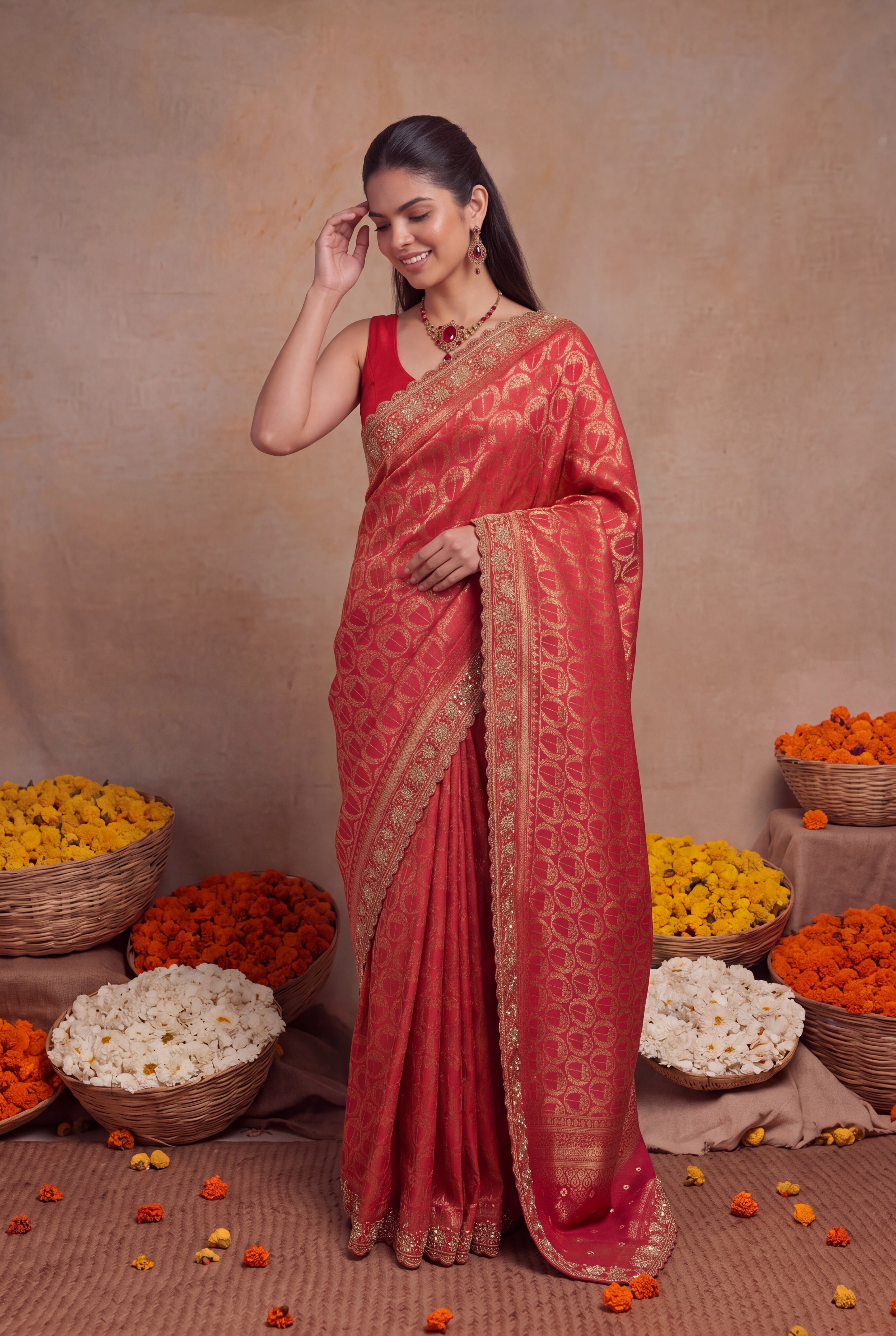 Red Banarasi silk Saree with Zari & Zardozi Border