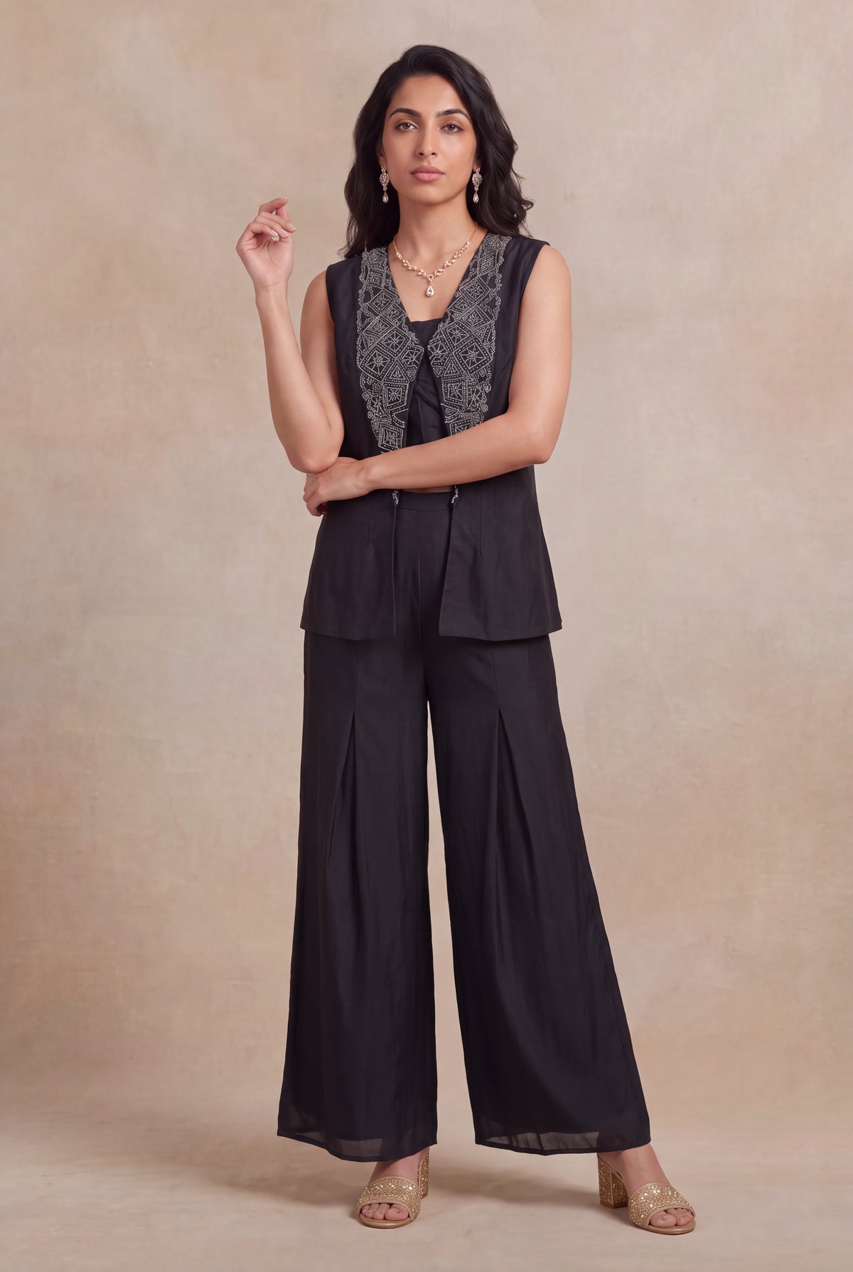 Black Silk Indo-Western Palazzo Set