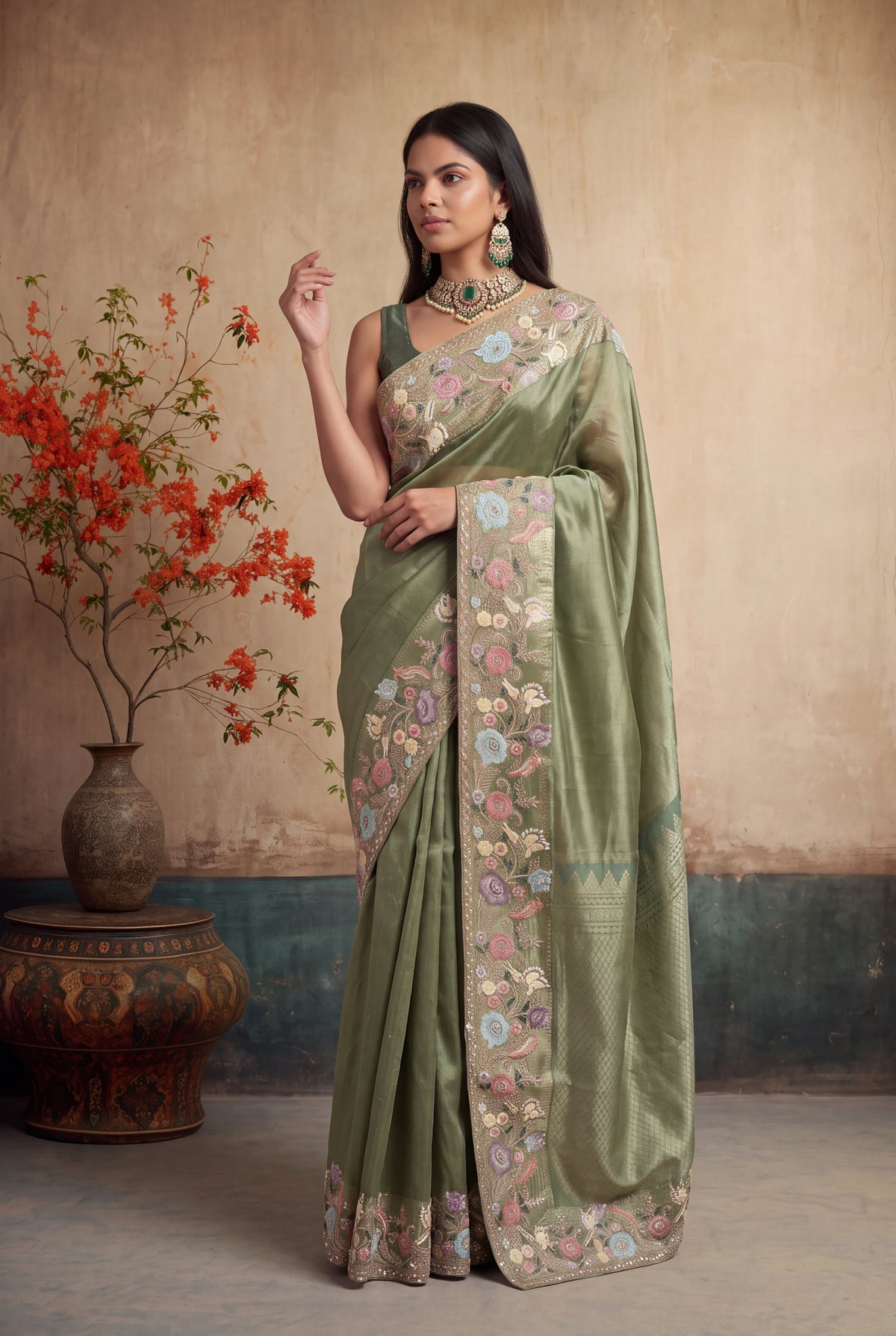 Sage Green Kanchivaram Pattu Silk Saree