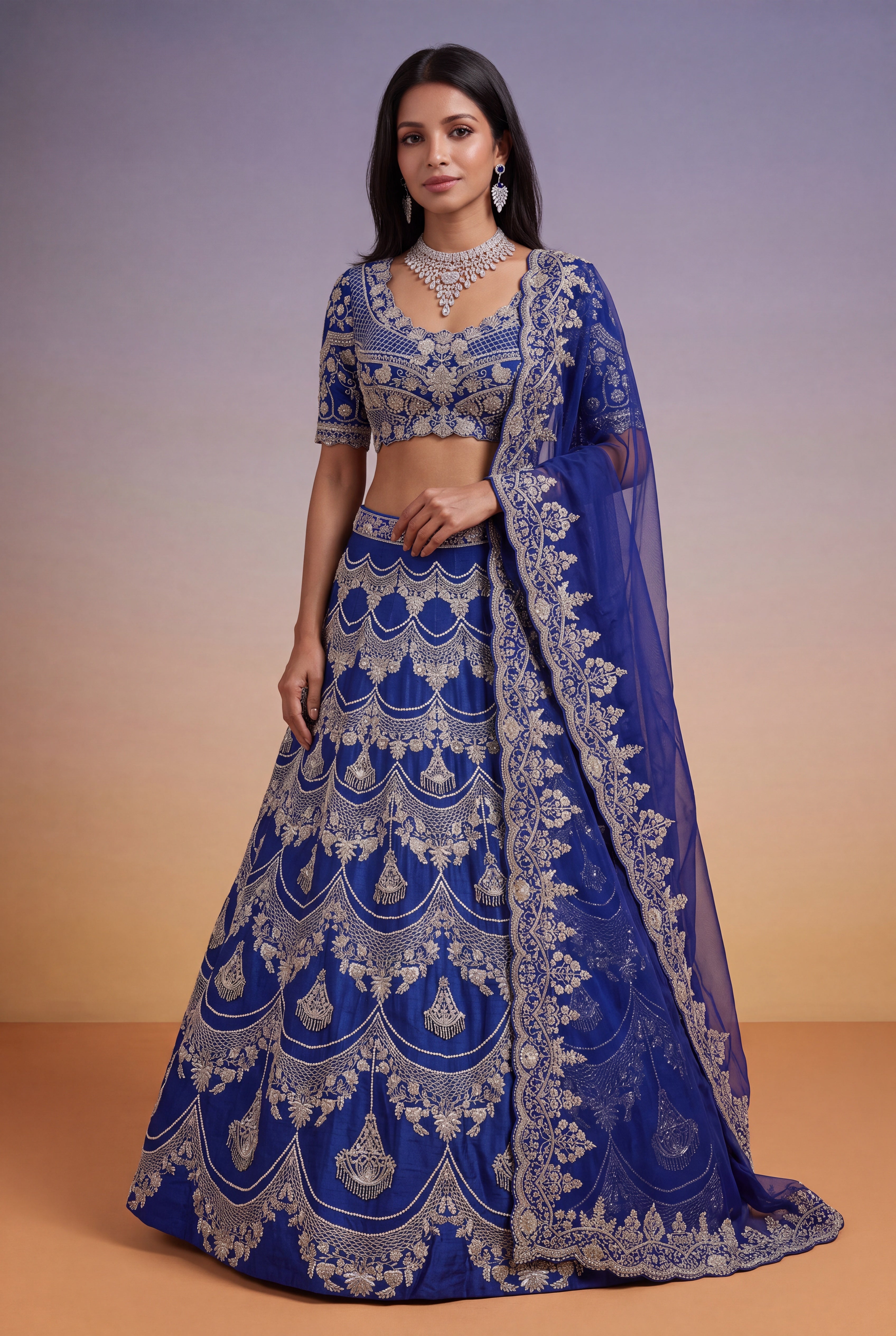 Royal Blue Raw Silk Lehenga