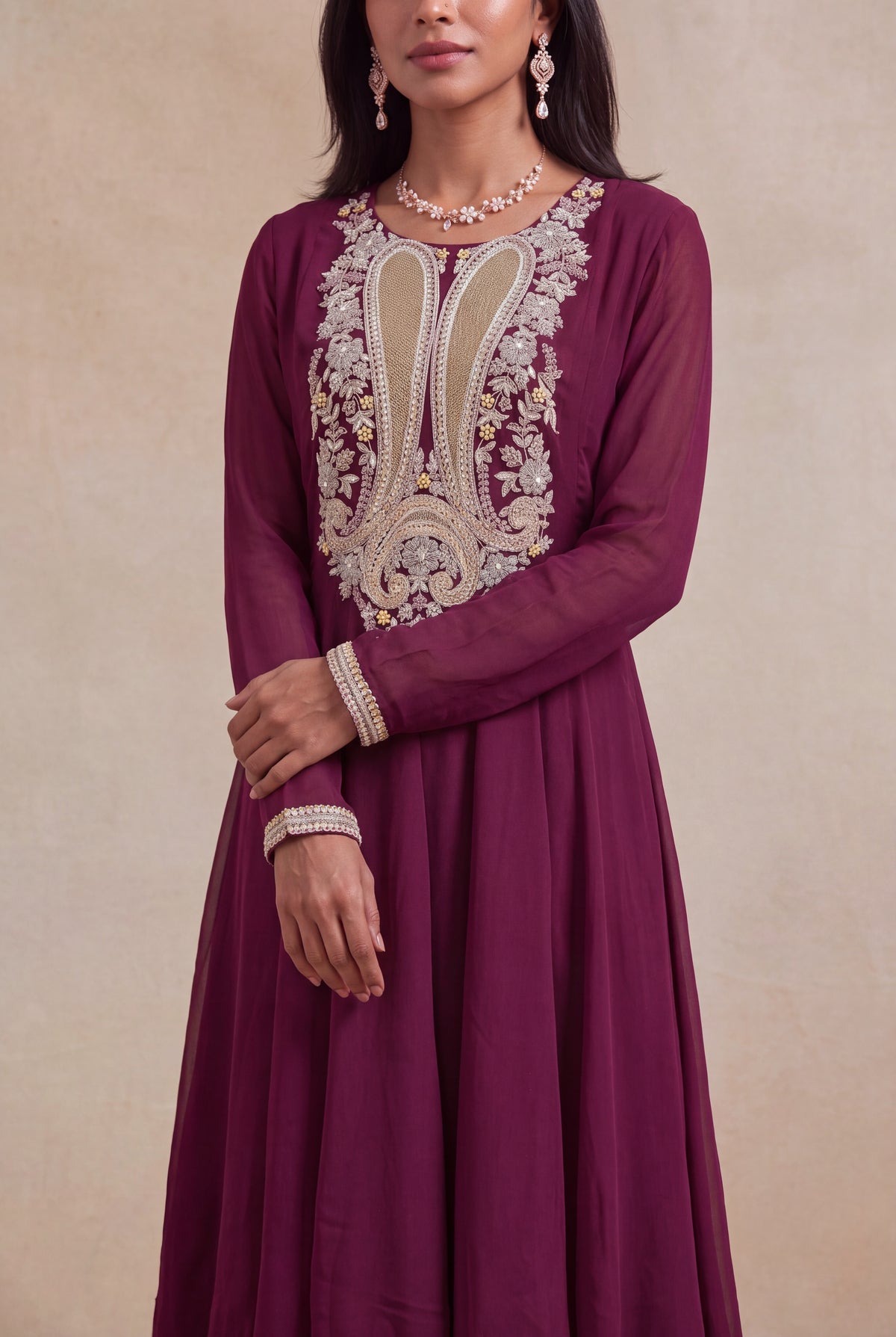 Wine Georgette Indo-Western Set